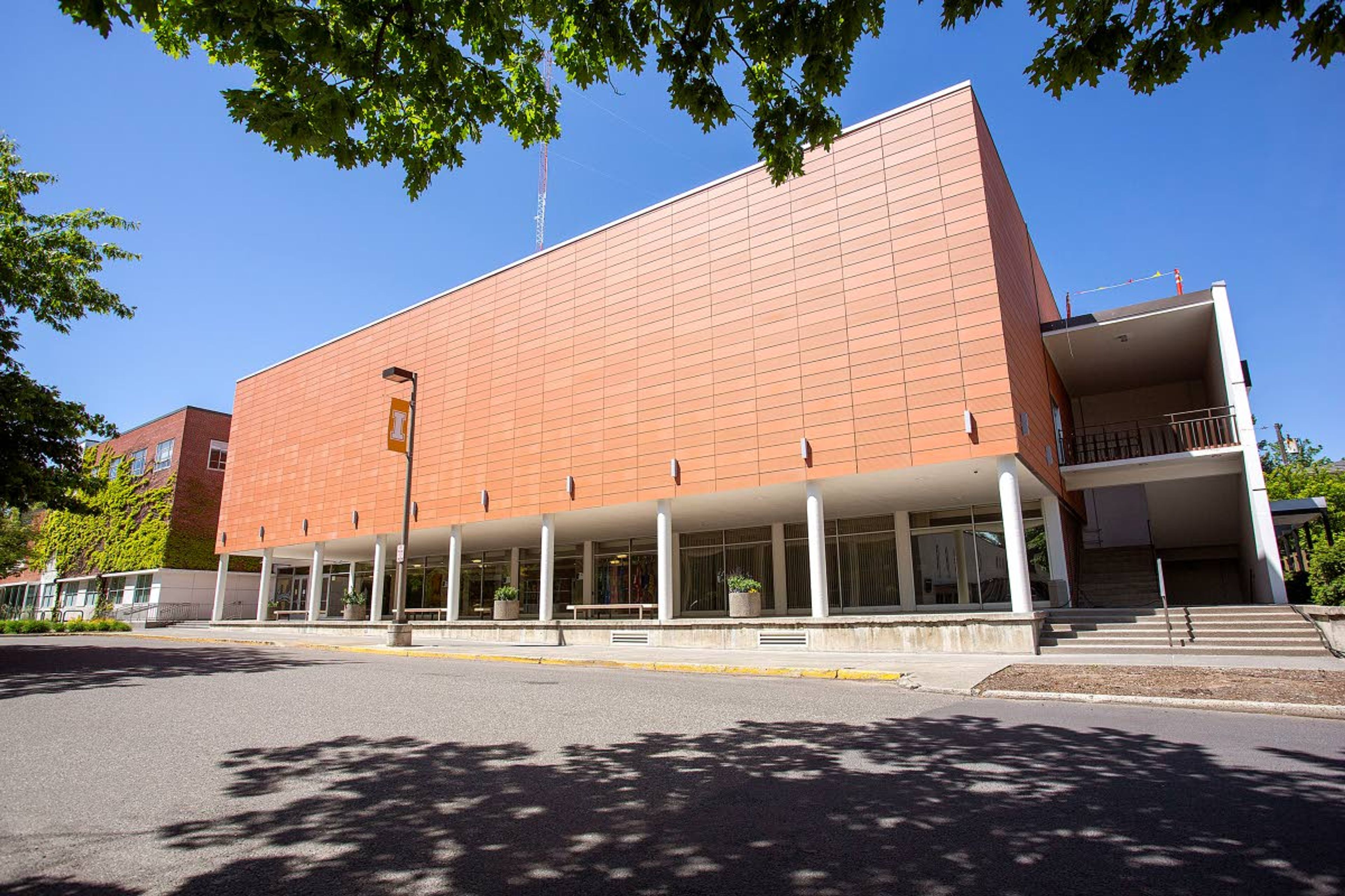 The new facade at the Bruce M. Pitman Center is seen Thursday in Moscow.