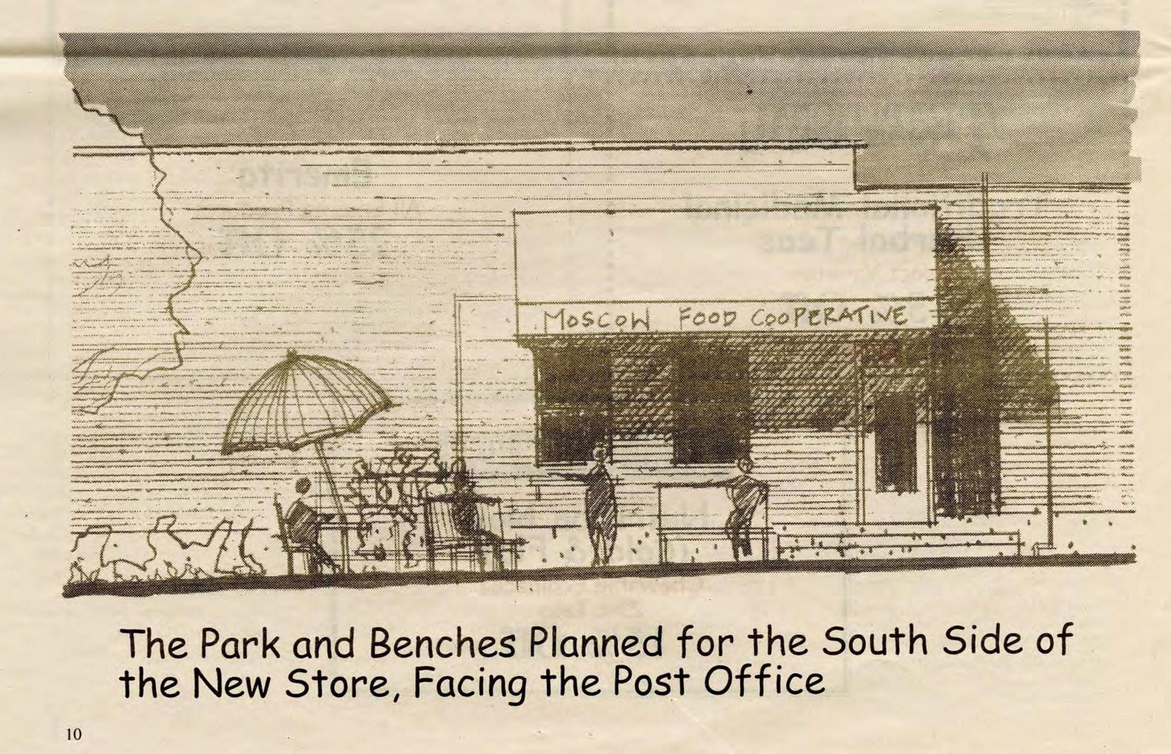 From the November 1998 Moscow Food Coop newsletter. A rendering of exterior plans for the store after it relocated to the Third Street Market location.