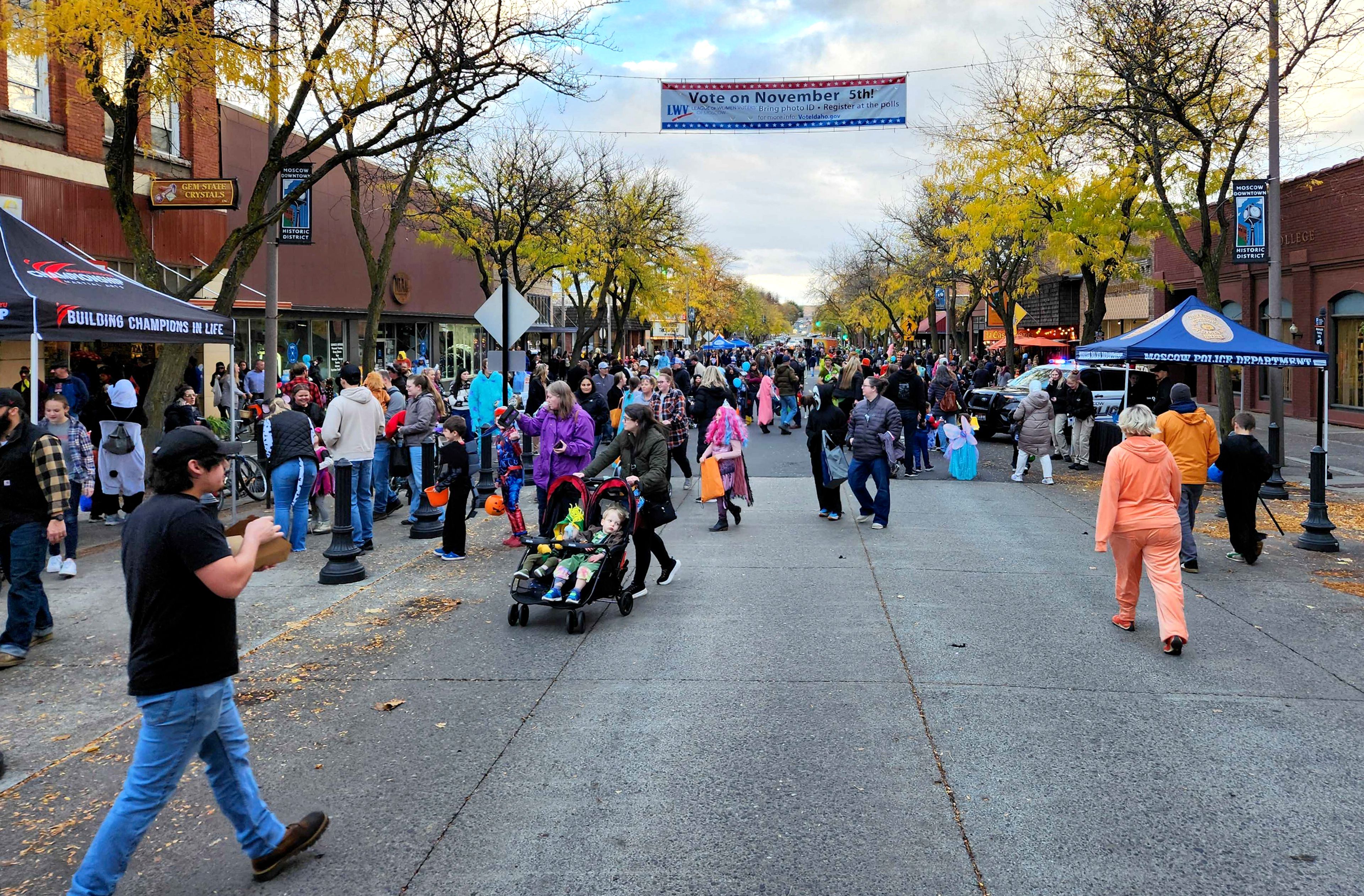 Kids and families take part in trick-or-treating Thursday in Moscow.,