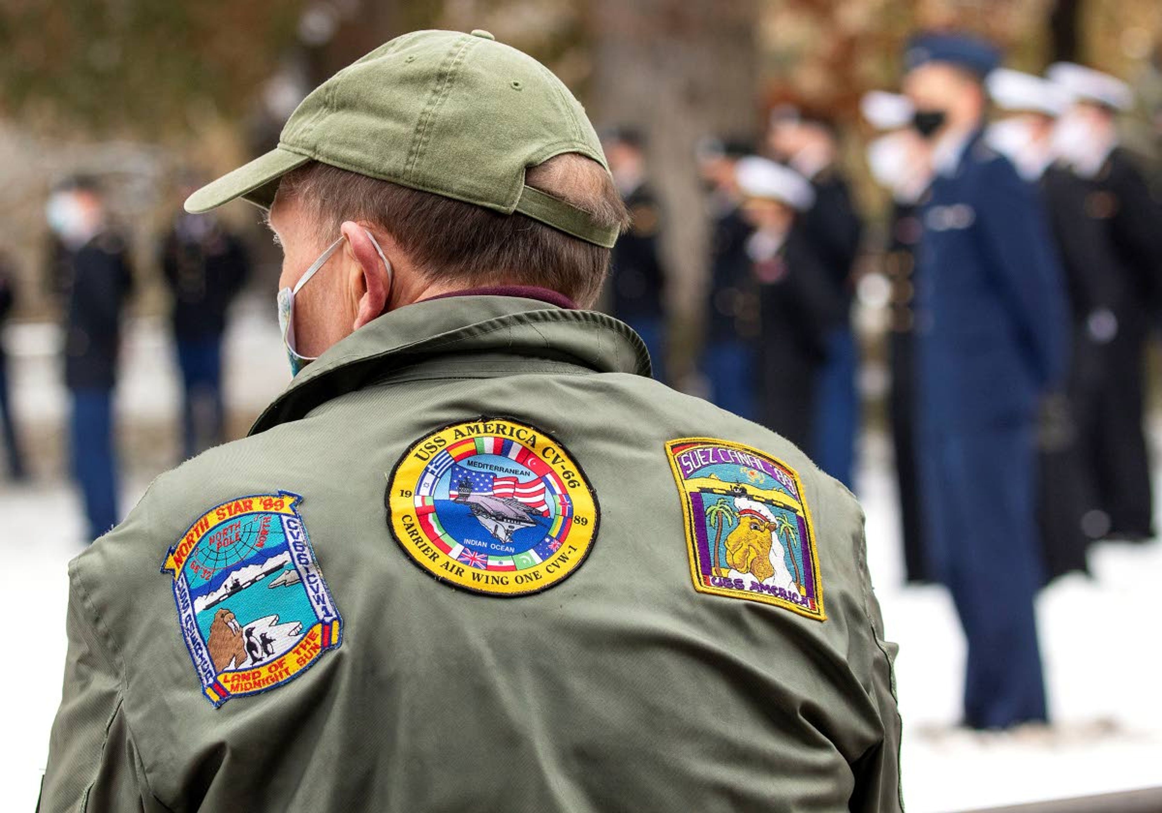 University of Idaho Military and Veterans Advisor Ken Pekie listens to a speaker during a Veterans Day ceremony on campus Wednesday in Moscow. Pekie served on a U.S. Navy reconnaissance aircraft from 1970-1976, and as an aviation maintenence officer from 1980-1994.