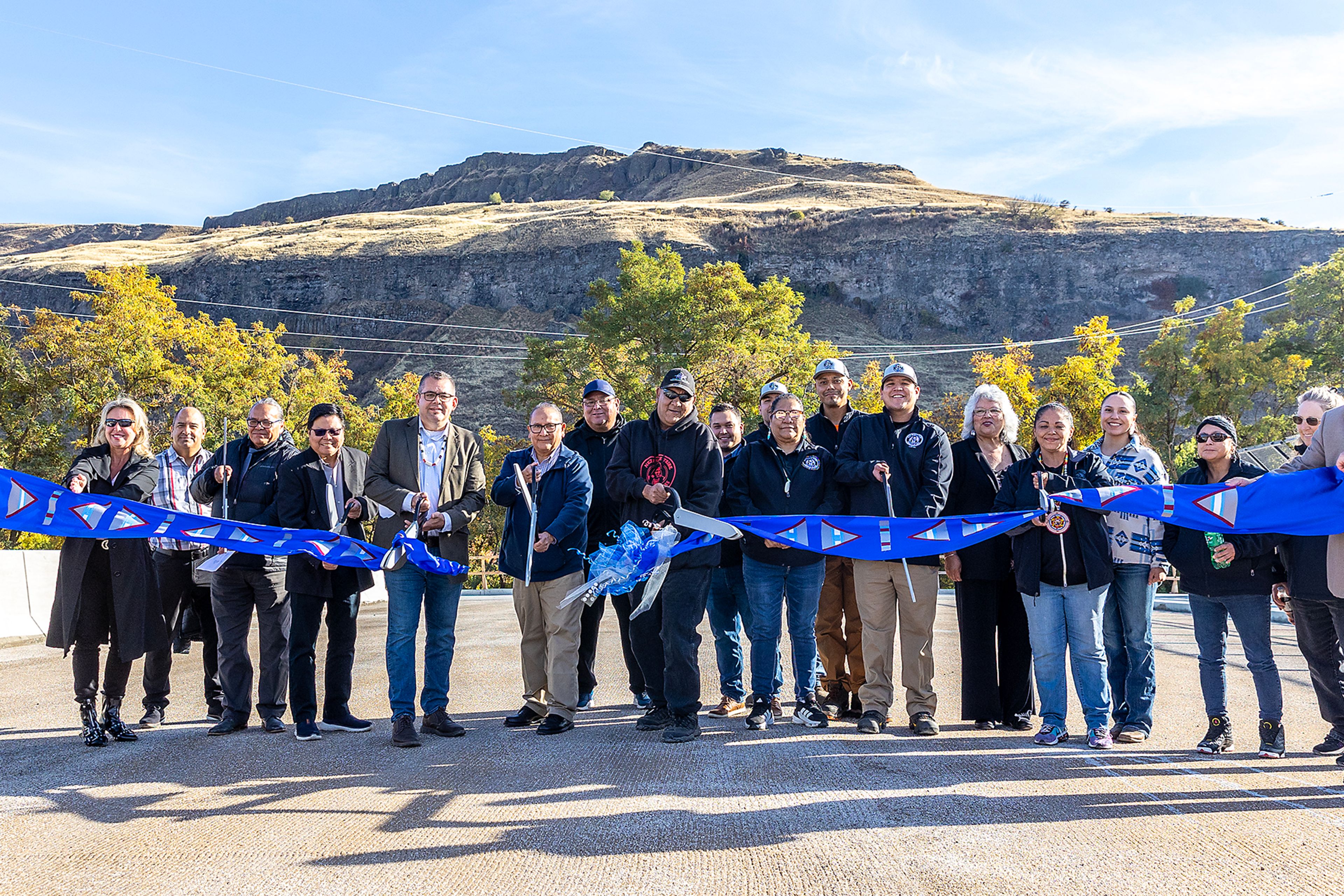 Participants in the Aht'Wy Interchange project cut the ribbon Thursday over U.S. Highway 95/12 in Lewiston.