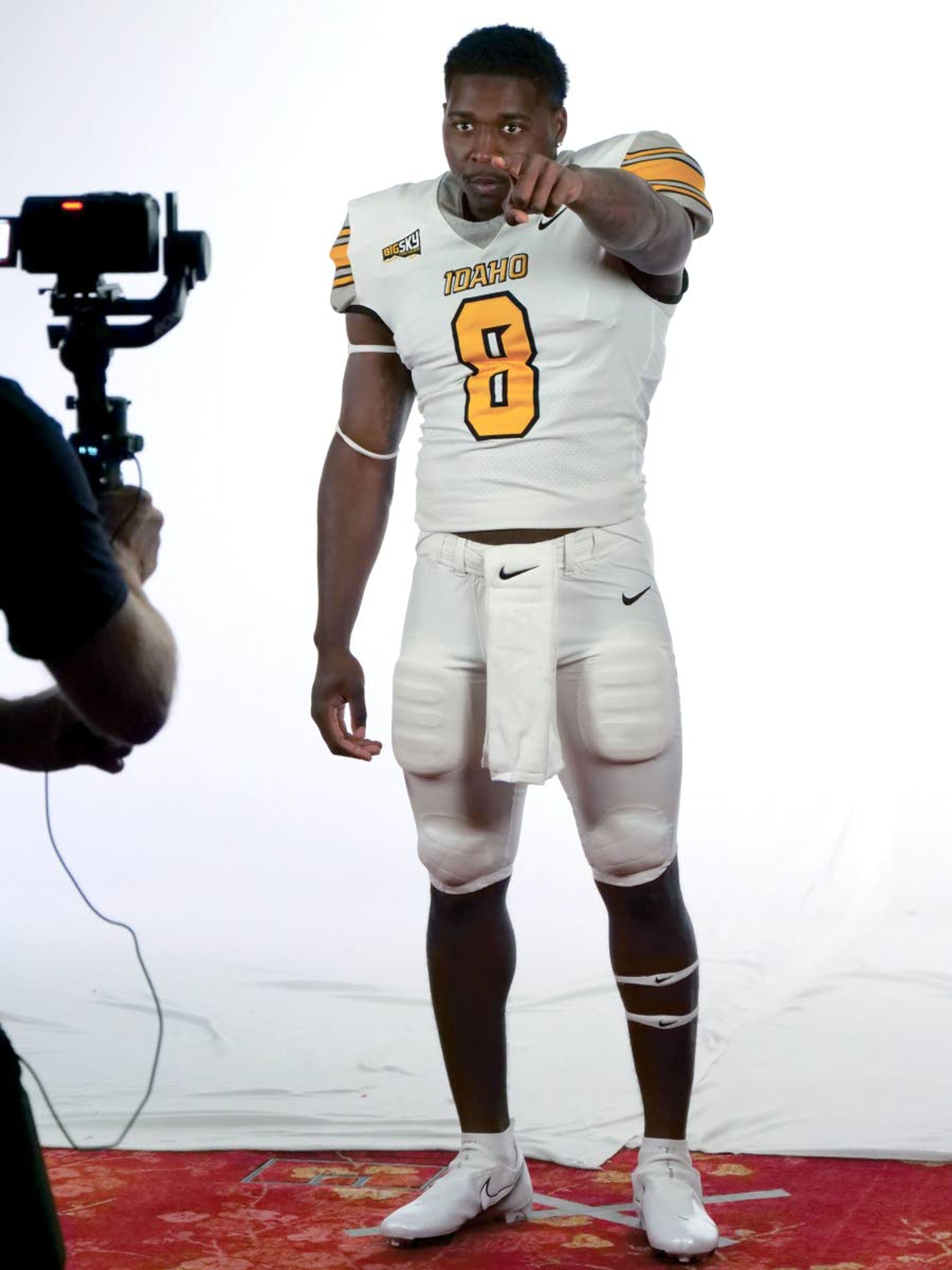 Courtesy UI Athletics Idaho linebacker Tre Walker poses for a photo shoot last weekend during the Big Sky Conference's preseason media event in Spokane.