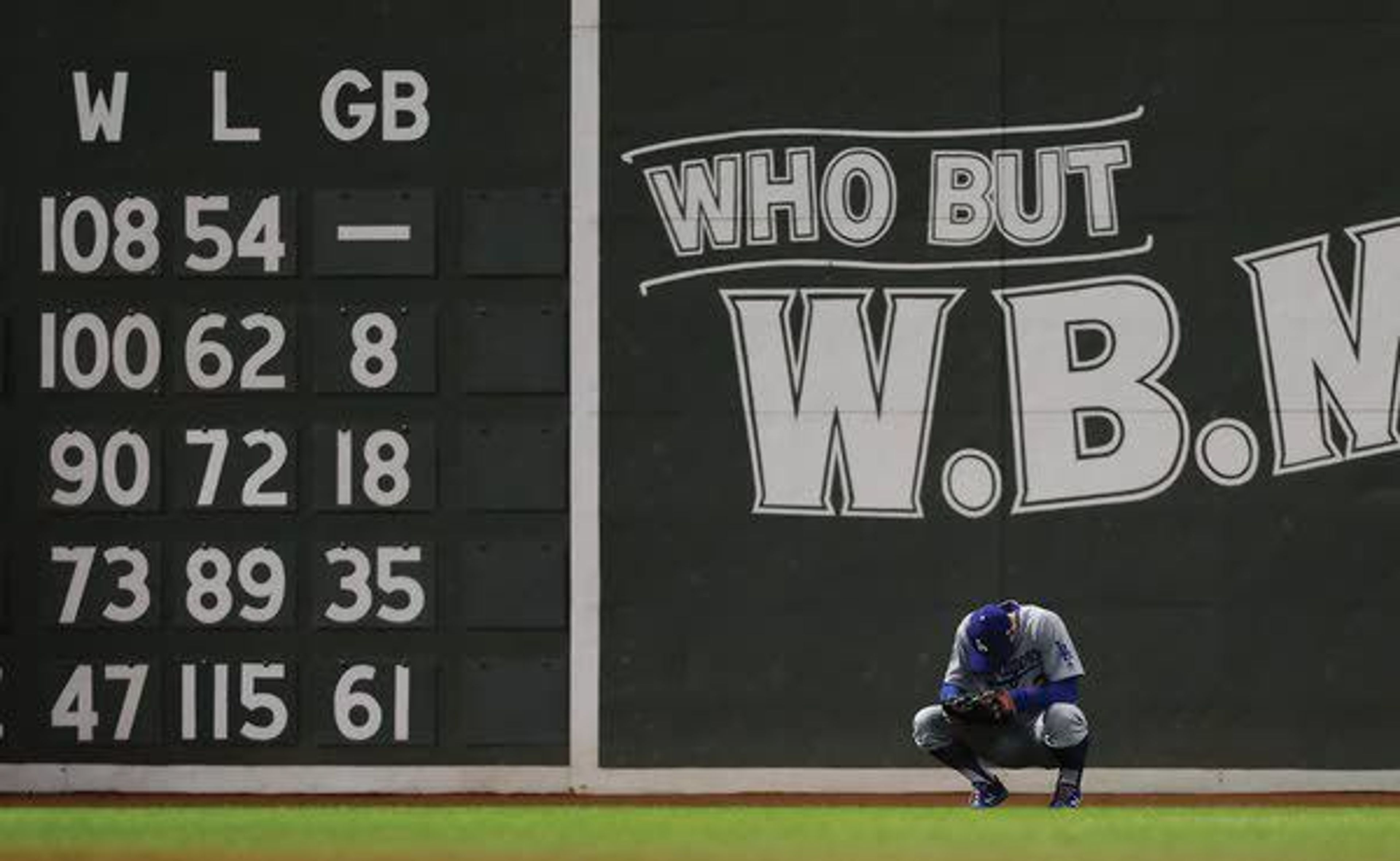 Dodgers outfielder Chris Taylor waits for a pitcher change during the eighth inning of Game 2 of the World Series against the Red Sox on Wednesday in Boston.