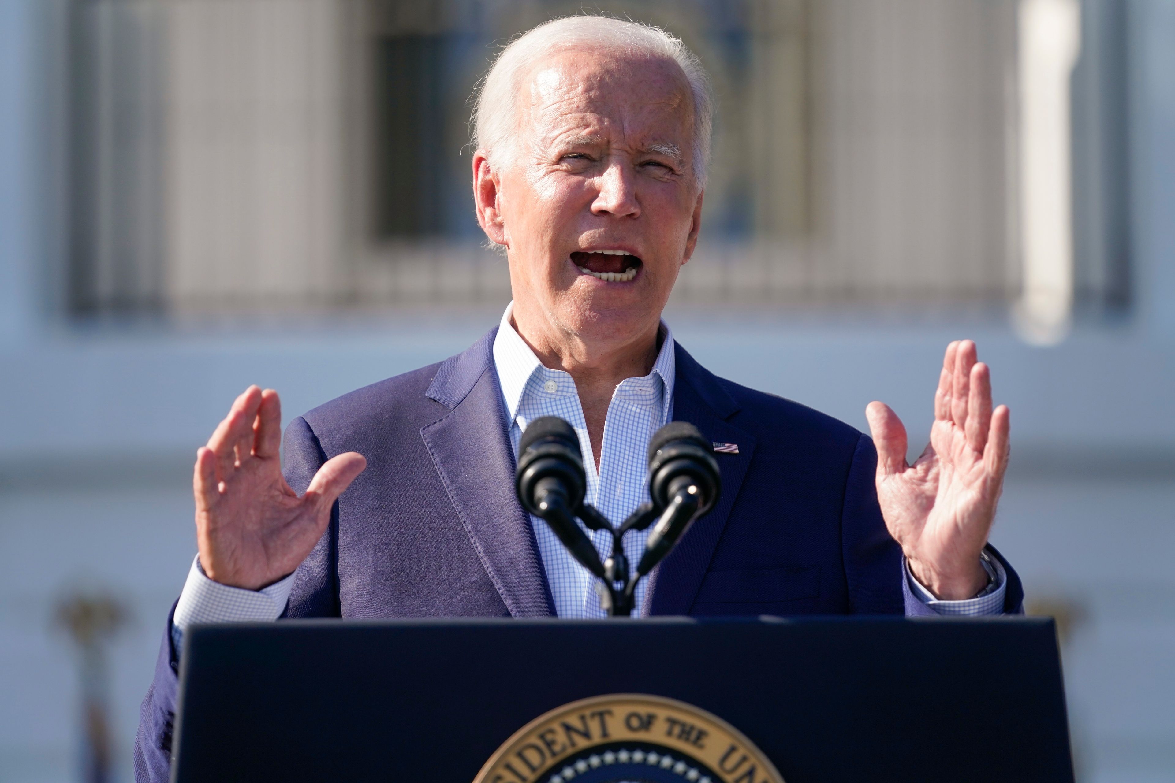 President Joe Biden speaks during a Fourth of July celebration for military families on the South Lawn of the White House on July 4