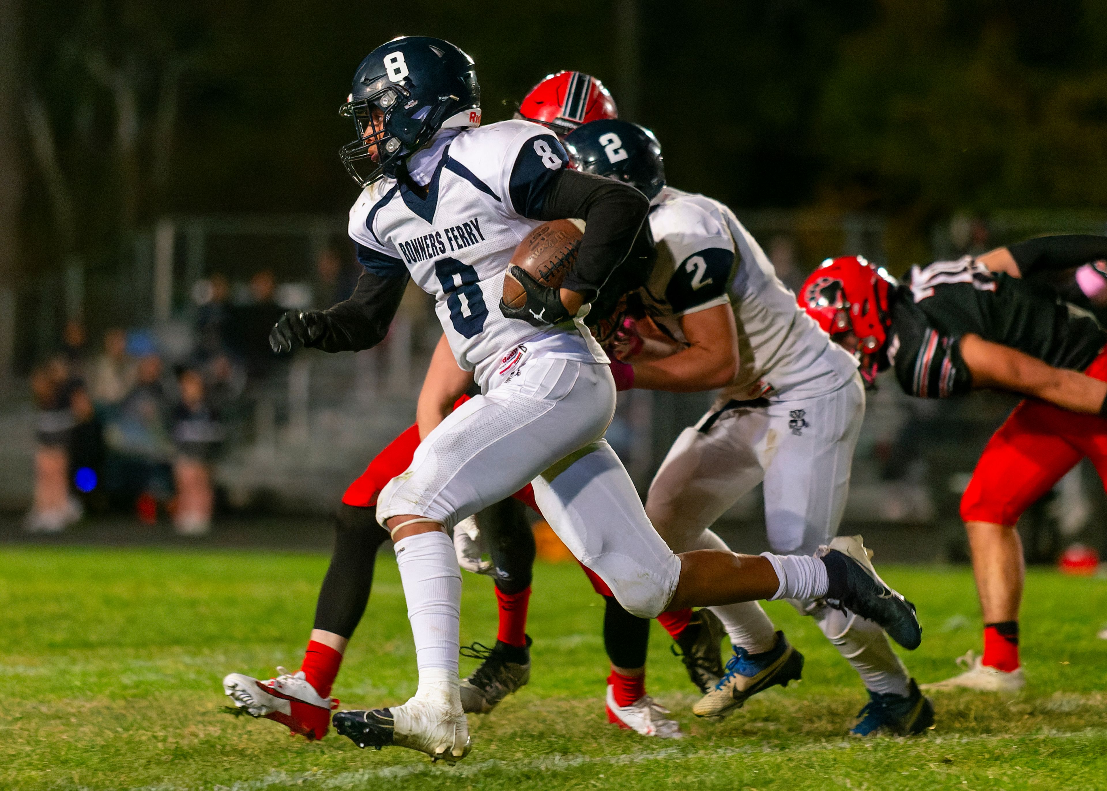 Bonners Ferry running back Keenan Maas (8) runs the ball during a game against the Moscow Bears on Friday night at Bear Field in Moscow.