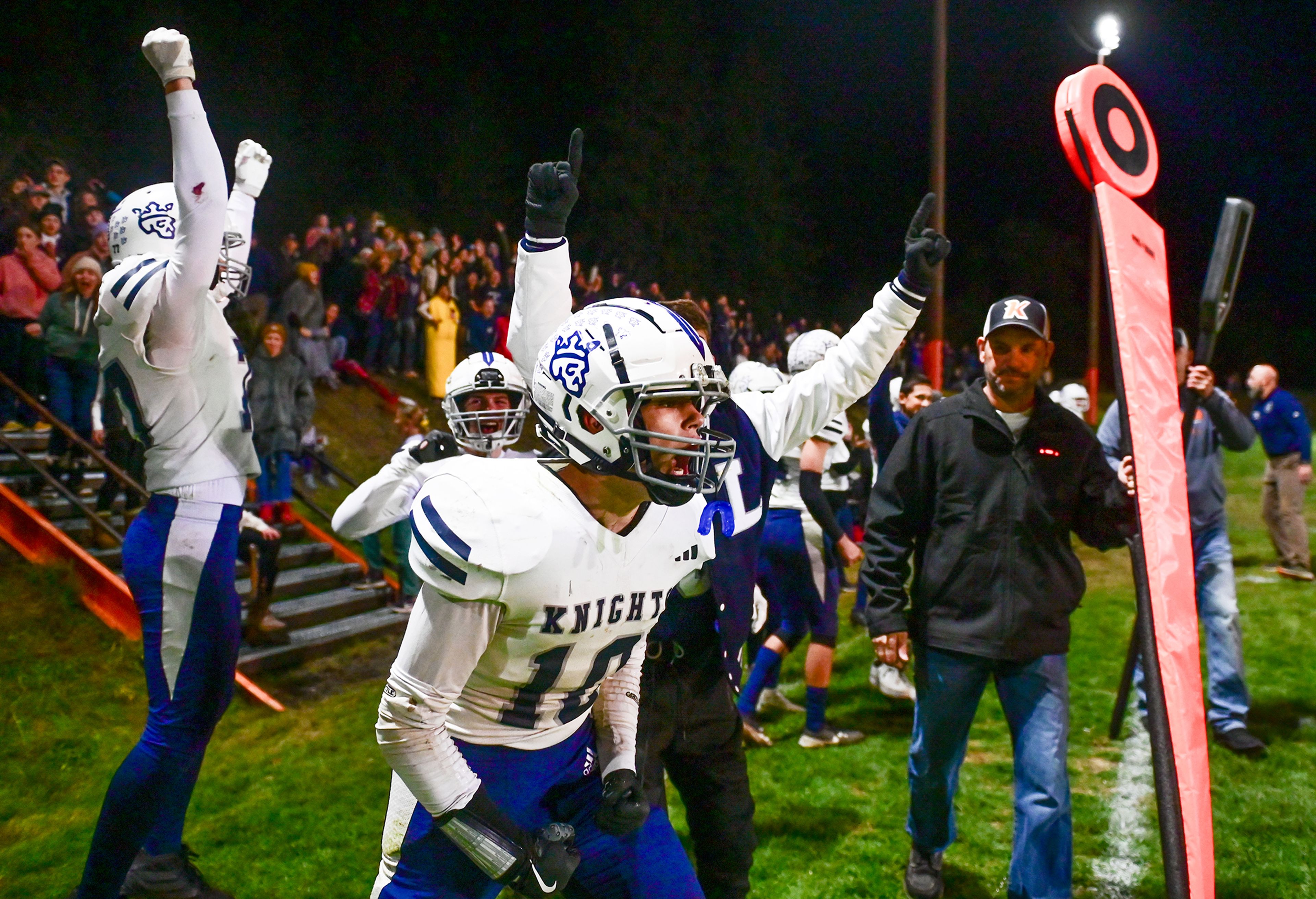 Logos celebrates its win over Kendrick Friday.,