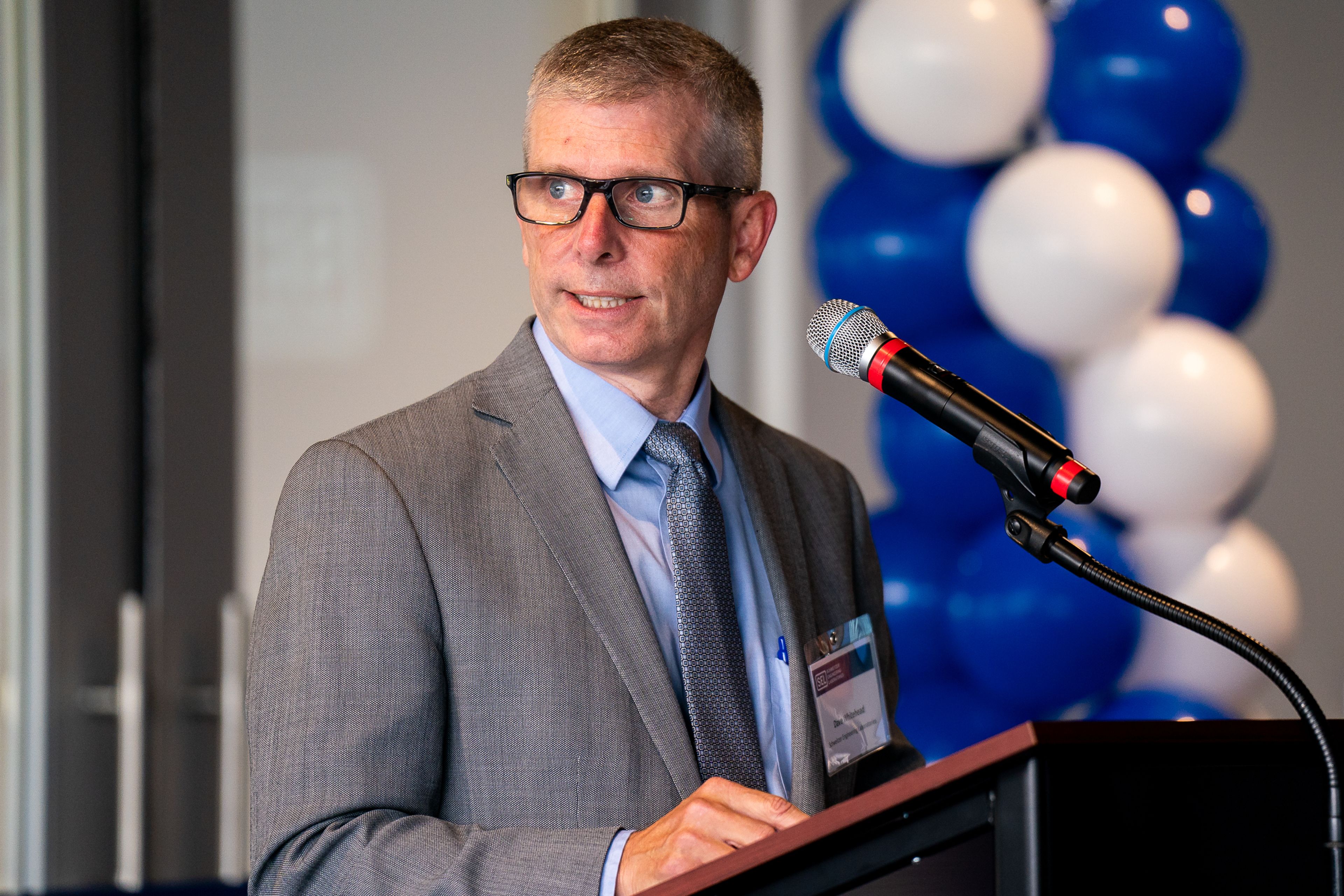 Schweitzer Engineering Laboratories CEO David Whitehead speaks during a ribbon cutting ceremony for SEL’s new printed circuit board factory in Moscow on Wednesday.