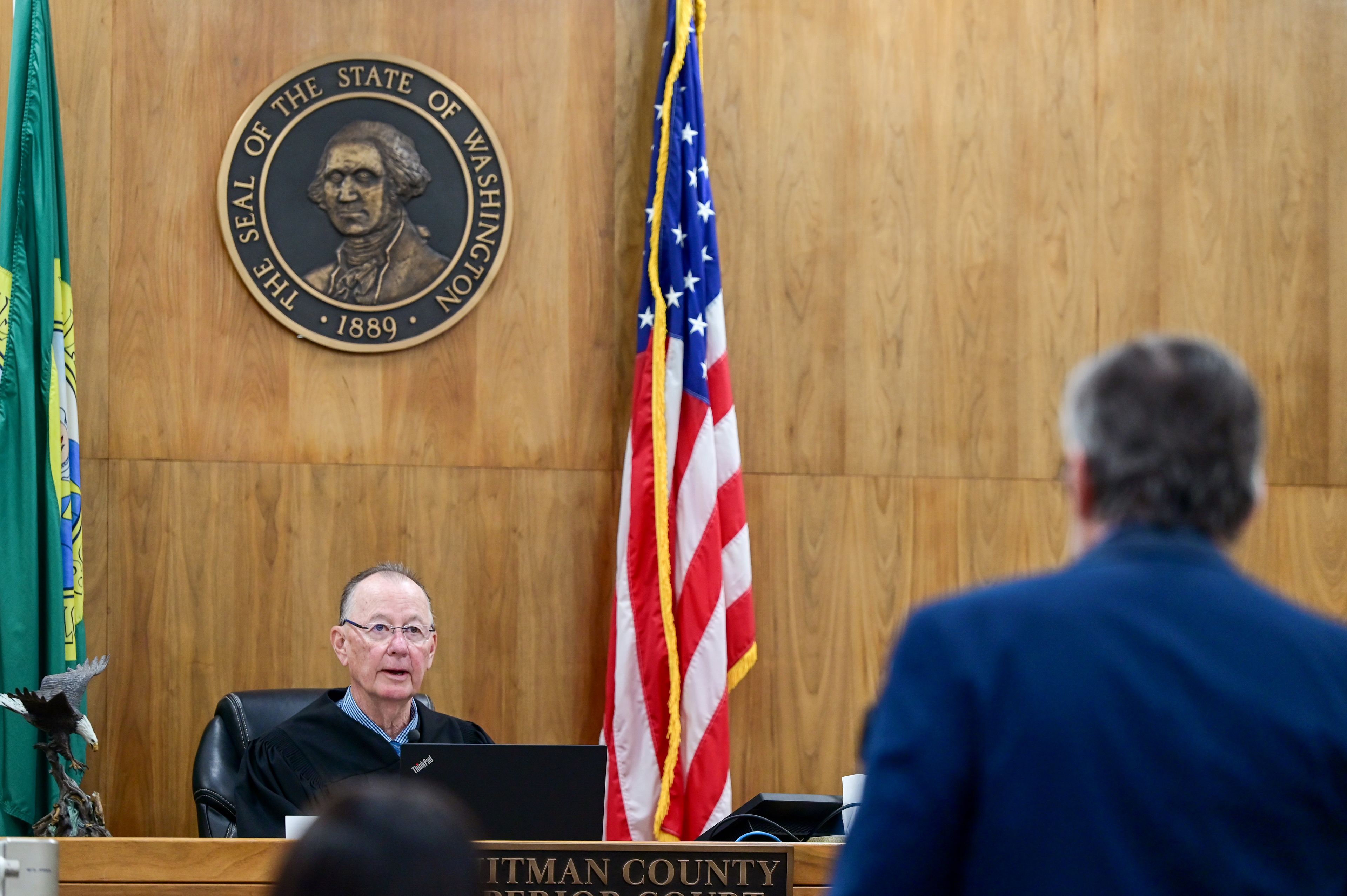 Whitman County Superior Court Judge Gary Libey, left, presides over the jury trial for Juan Trejo Perez, who’s accused of molesting a teenage boy in Pullman, at the county courthouse in Colfax on Tuesday.