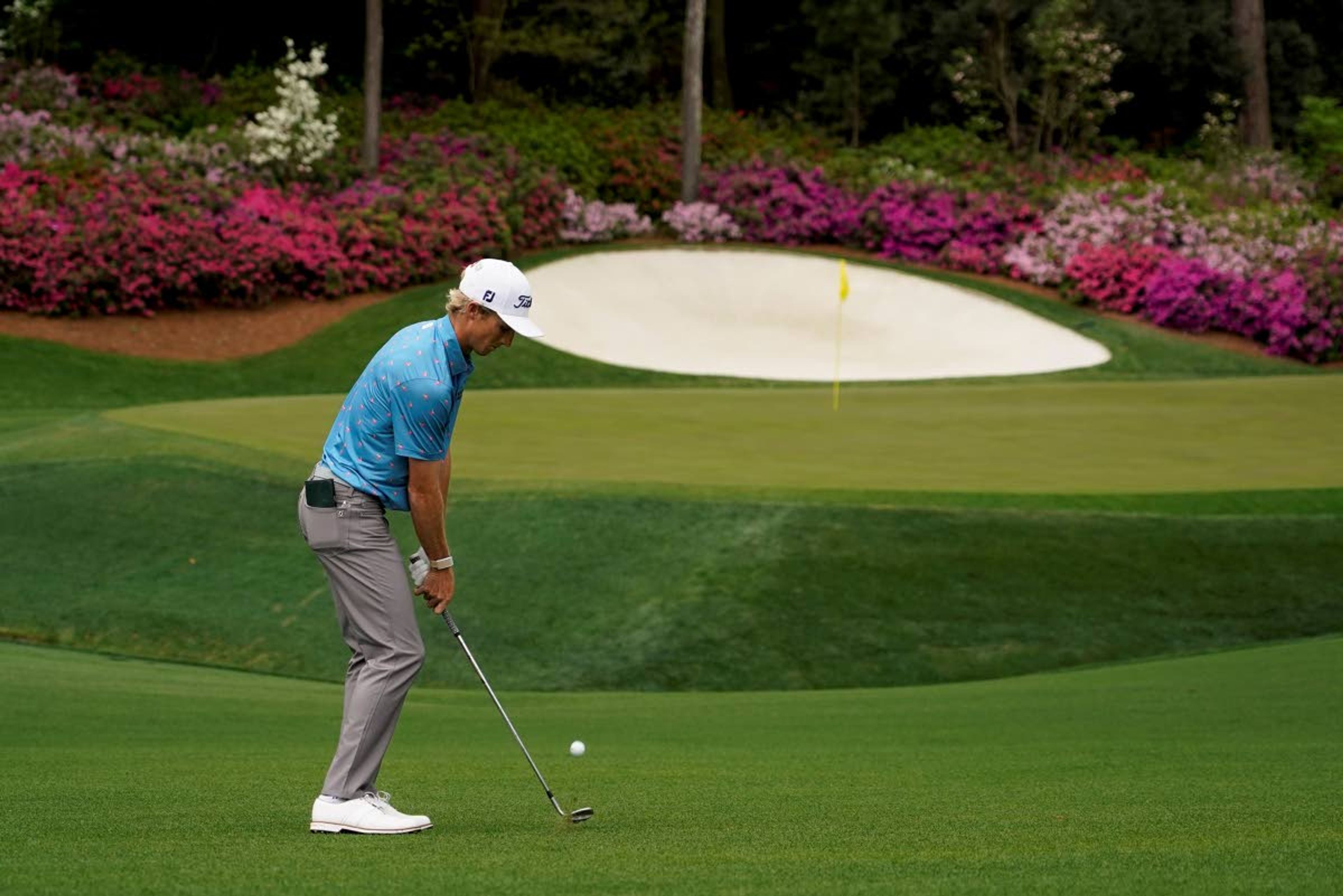 Will Zalatoris hits to the 13th green during the second round of the Masters golf tournament on Friday, April 9, 2021, in Augusta, Ga. (AP Photo/David J. Phillip)