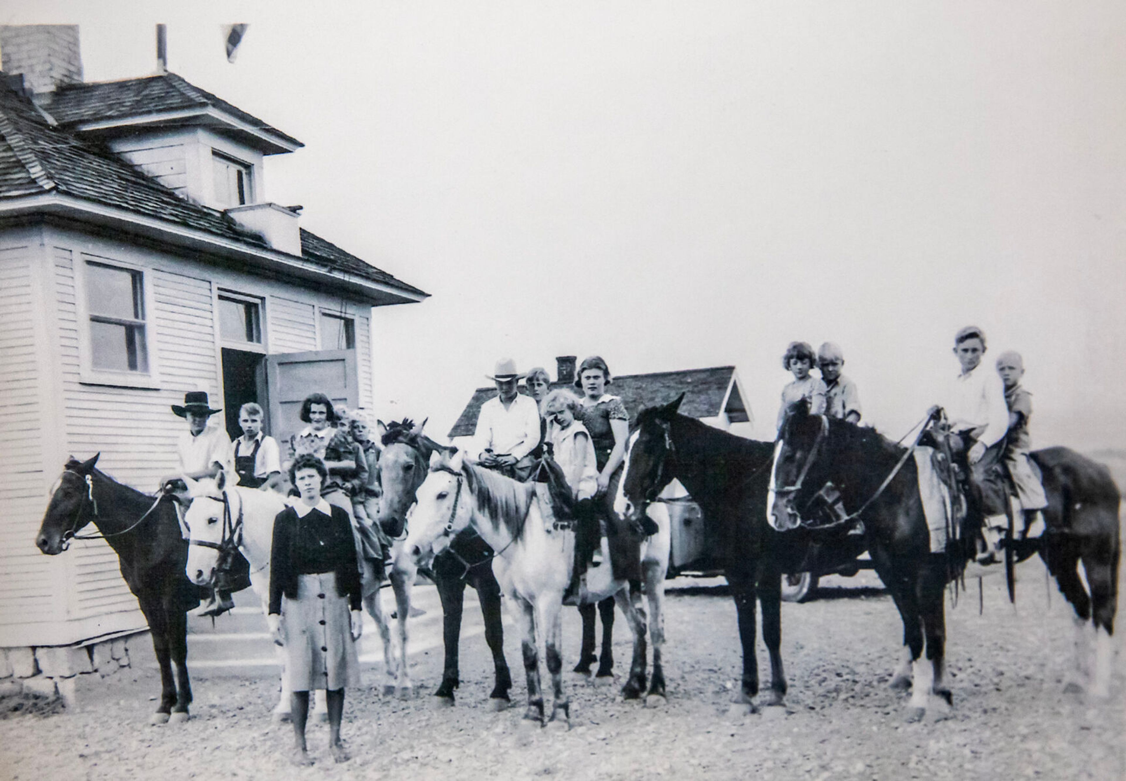 Floyd Thomason and his class are pictured from when they rode horses to school.