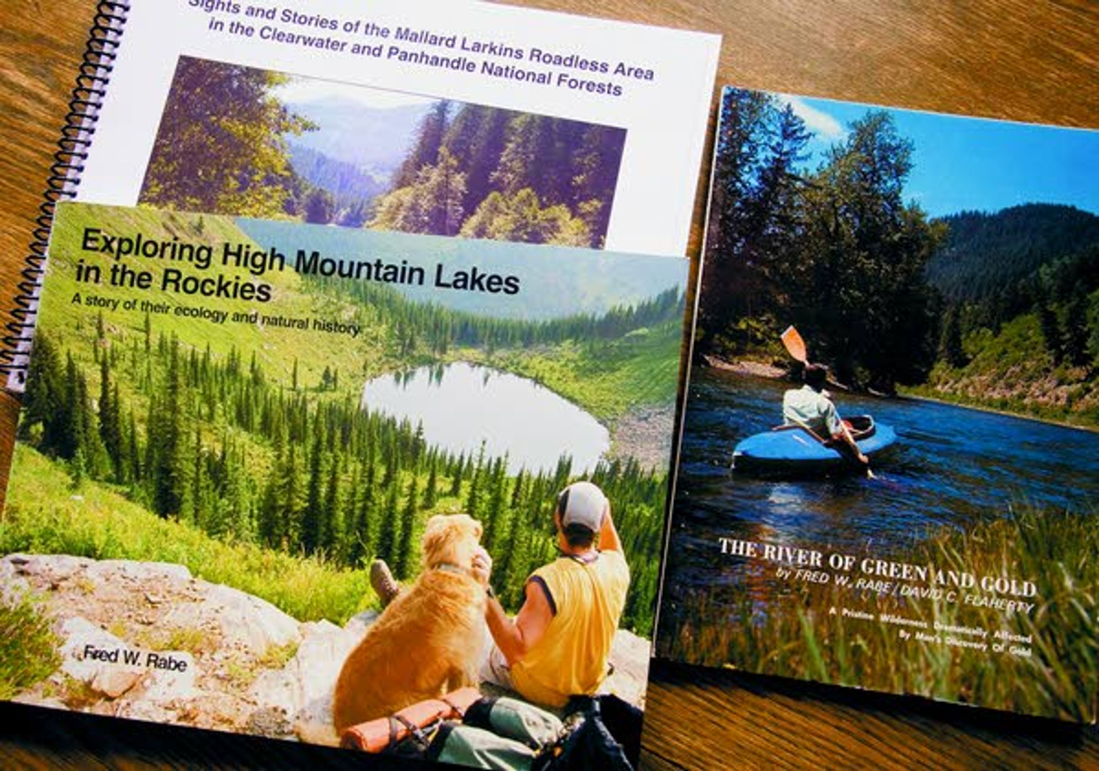 Fred Rabe has produced a variety of books and booklets on high mountain lakes and other scenic areas, as shown here.