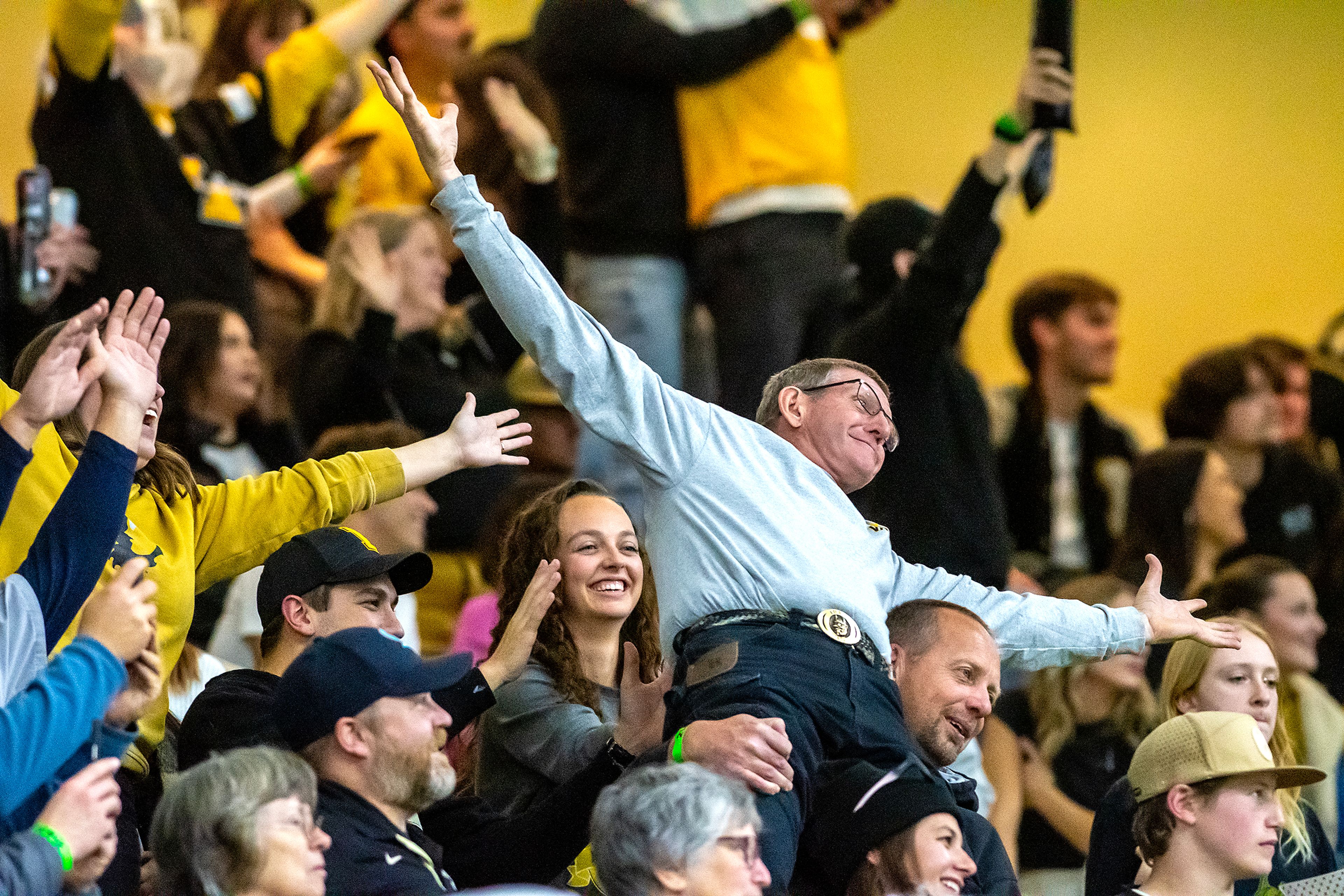 Idaho fans dance during a quarter of a Big Sky conference game Saturday at the P1FCU Kibbie Dome in Moscow.