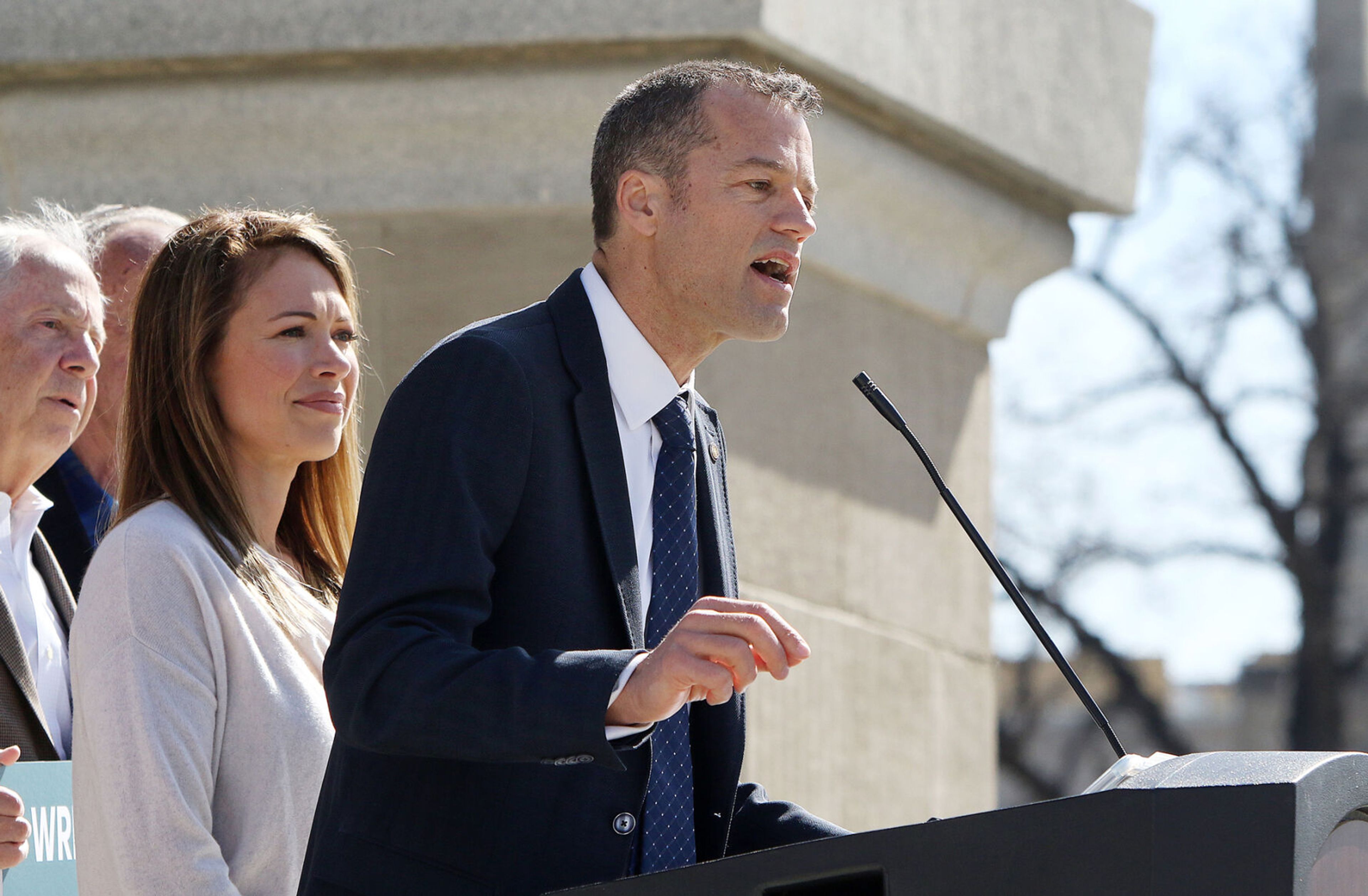 Sandpoint Mayor Shelby Rognstad speaks during a news conference Thursday on the steps of the Idaho Capitol. Rognstad failed to make the democractic primary ballot in the race for governor, but will attempt to secure the nomination as a write-in candidate.