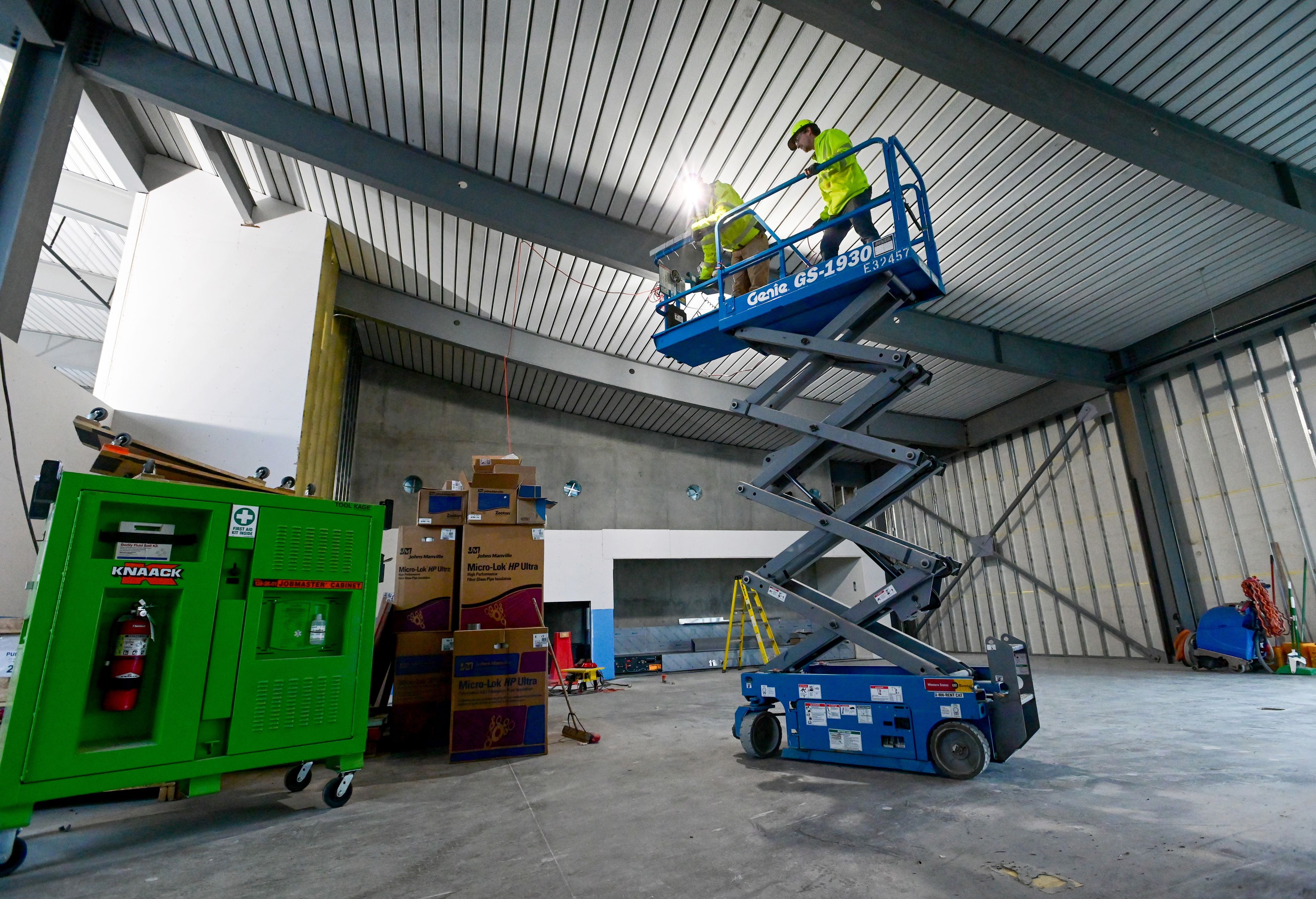 Work continues in the space that will be used for ticketing at the new terminal for the Pullman-Moscow Regional Airport on Thursday.