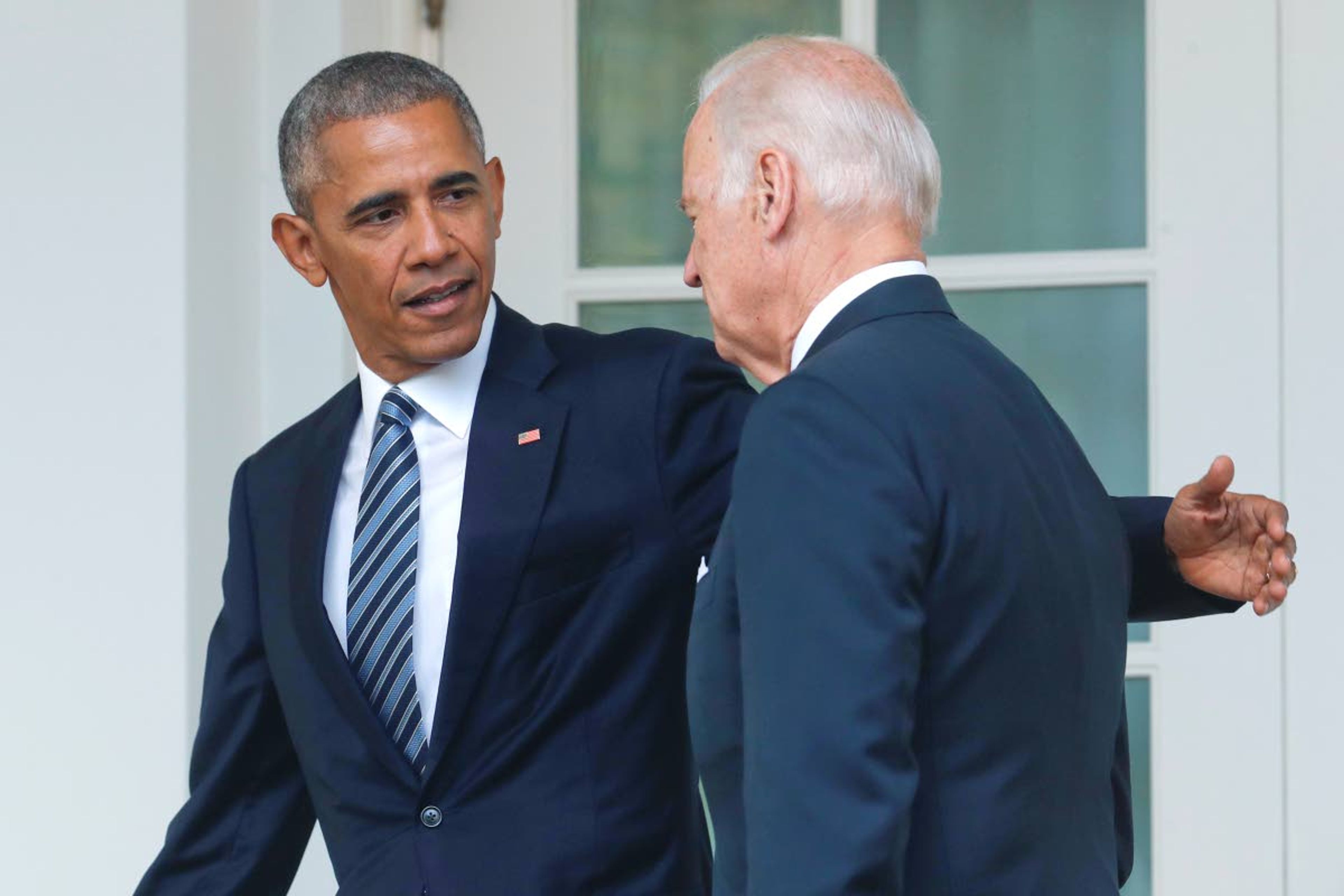 FILE - In this Nov. 9, 2016 file photo, President Barack Obama, accompanied by Vice President Joe Biden, walks back to the Oval Office in Washington, after speaking about the election in the Rose Garden. (AP Photo/Pablo Martinez Monsivais)