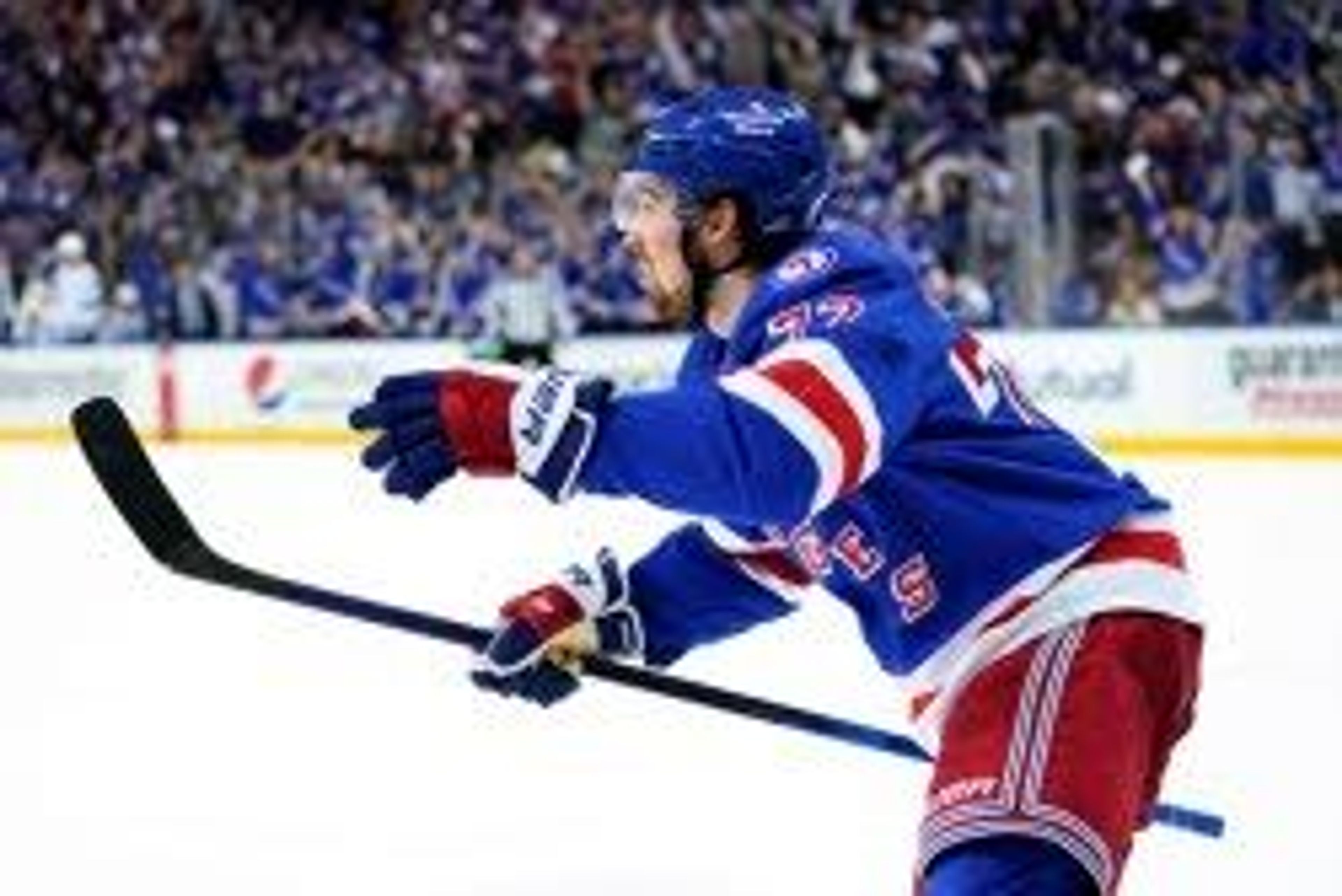 New York Rangers' Filip Chytil celebrates goal against the Tampa Bay Lightning during the second period of Game 1 of the NHL hockey Stanley Cup playoffs Eastern Conference finals Wednesday, June 1, 2022, in New York. (AP Photo/Frank Franklin II)