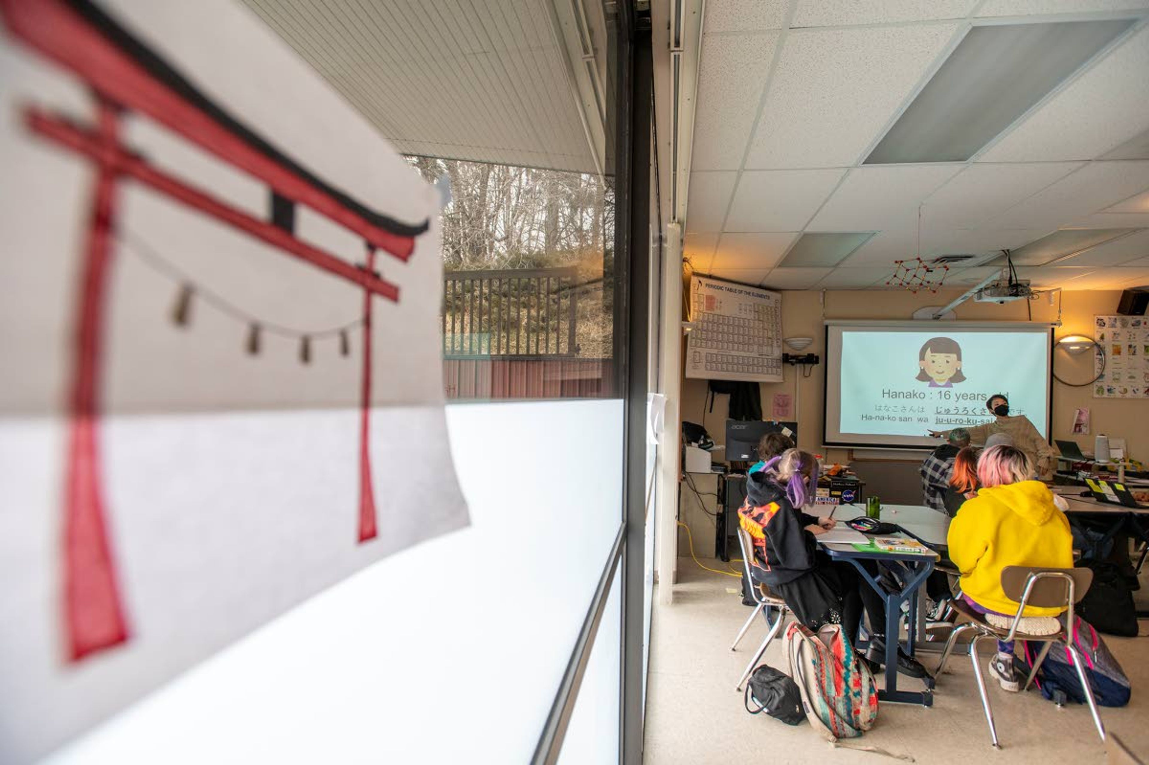 University of Idaho Japanese Instructor Azusa Tojo teaches students how to identify their age in Japanese on Wednesday at Paradise Creek Regional High School in Moscow.