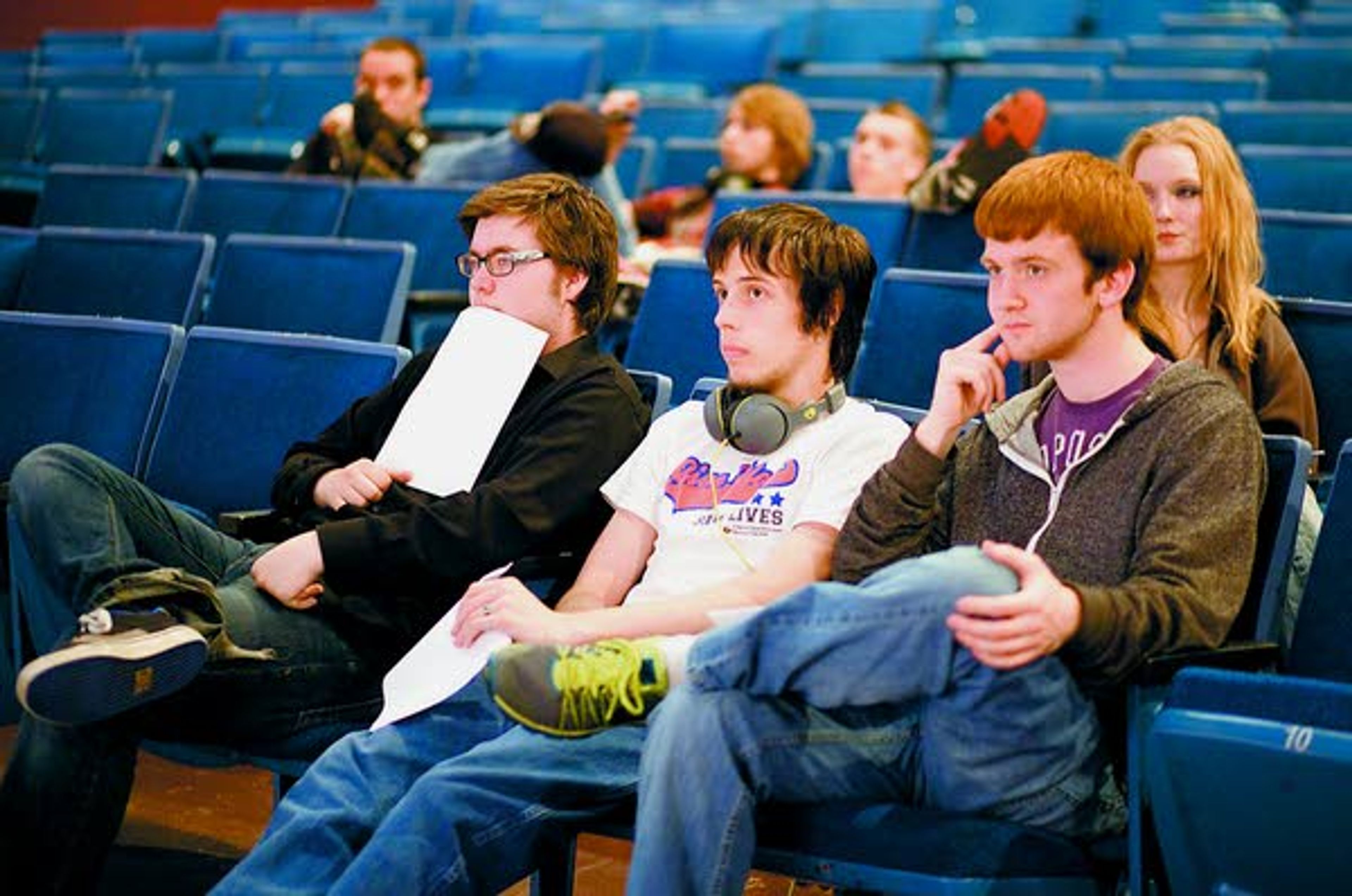 Students from Paradise Creek Regional High School watch while their short plays are rehearsed at the Kenworthy Performing Arts Centre in Moscow on Friday.