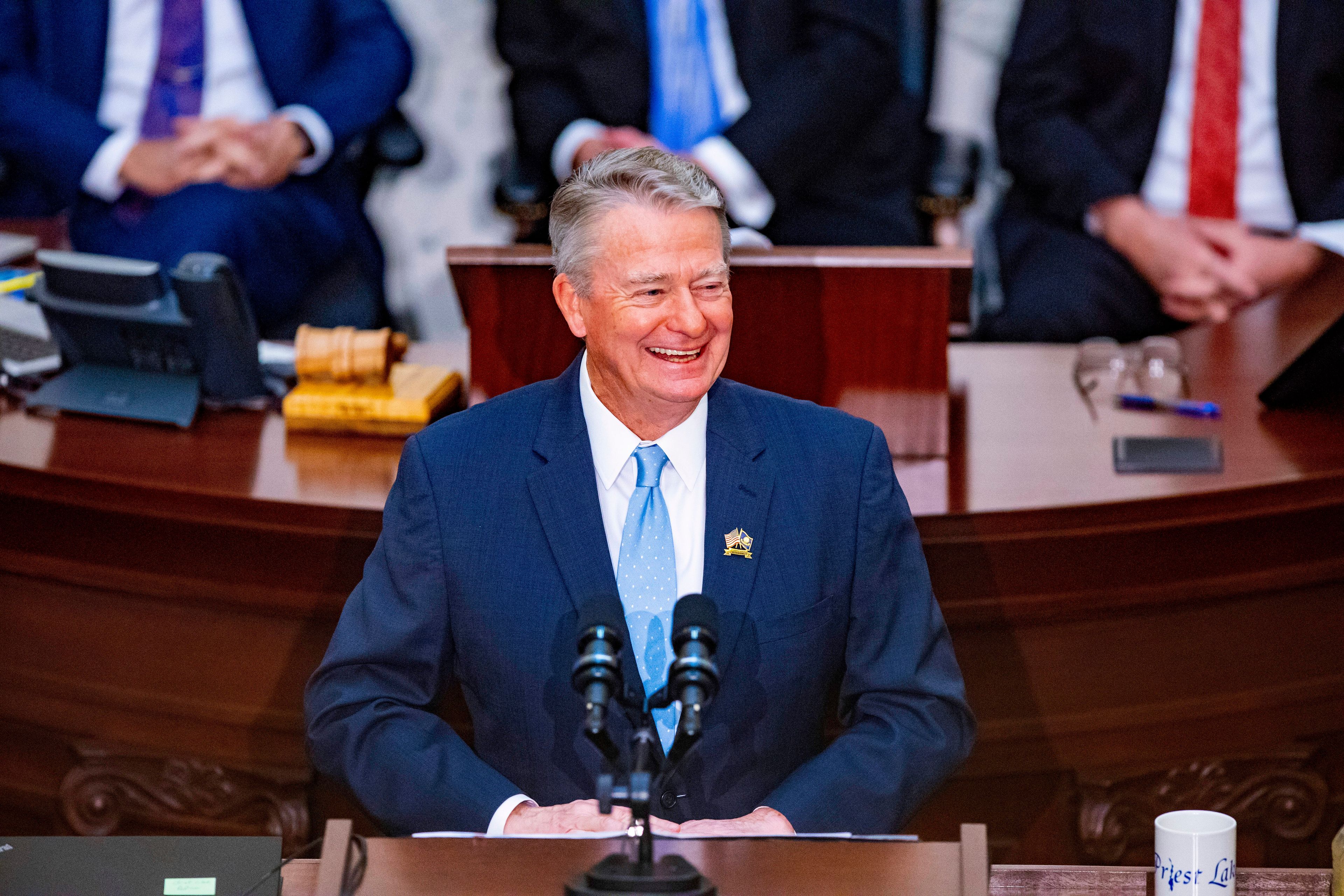 Idaho Gov. Brad Little delivers his 2023 State of the State address held at the Idaho State Capitol, Monday, Jan. 9, 2023, in Boise, Idaho. (AP Photo/Kyle Green)