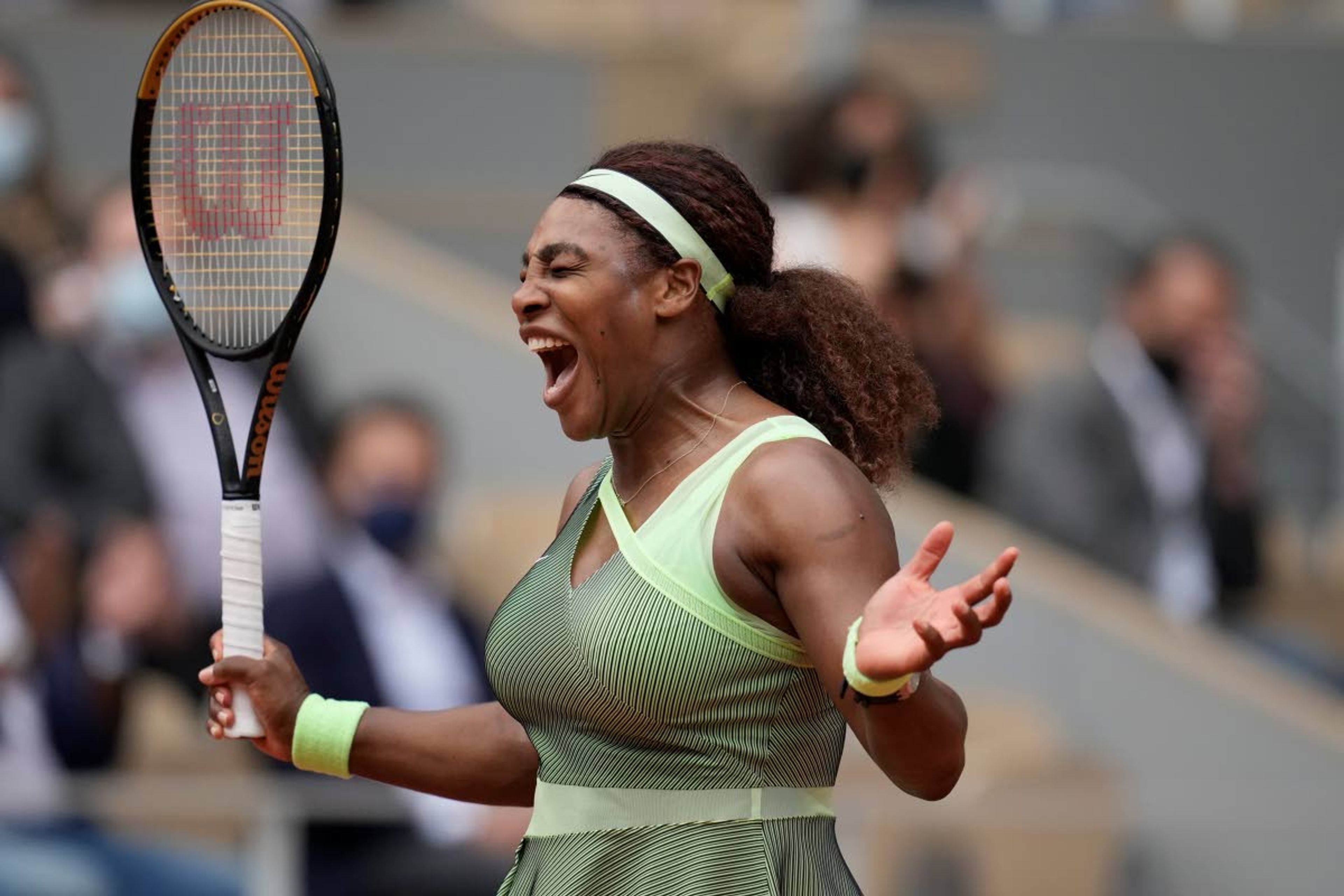 Associated PressSerena Williams reacts as she plays against Danielle Collins during their third-round match on Day 6 of the French Open tournament Friday at Roland Garros in Paris.