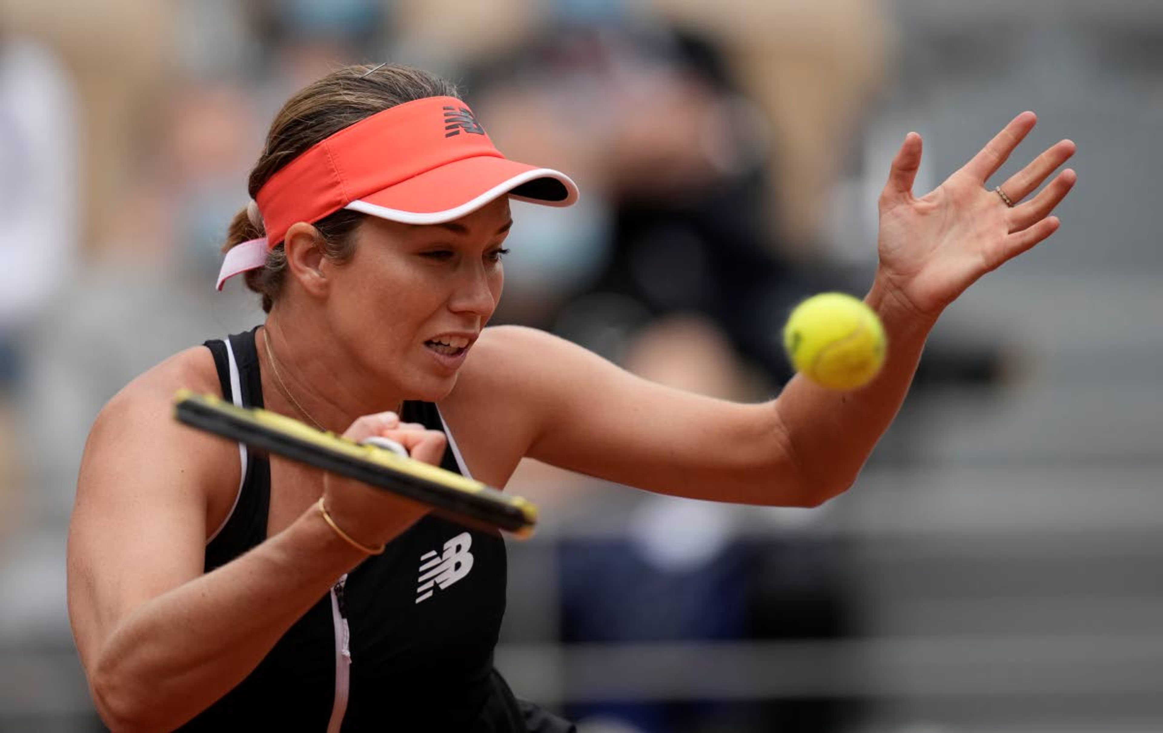 United States's Danielle Collins plays a return to United States Serena Williams during their third round match on day 6, of the French Open tennis tournament at Roland Garros in Paris, France, Friday, June 4, 2021. (AP Photo/Christophe Ena)