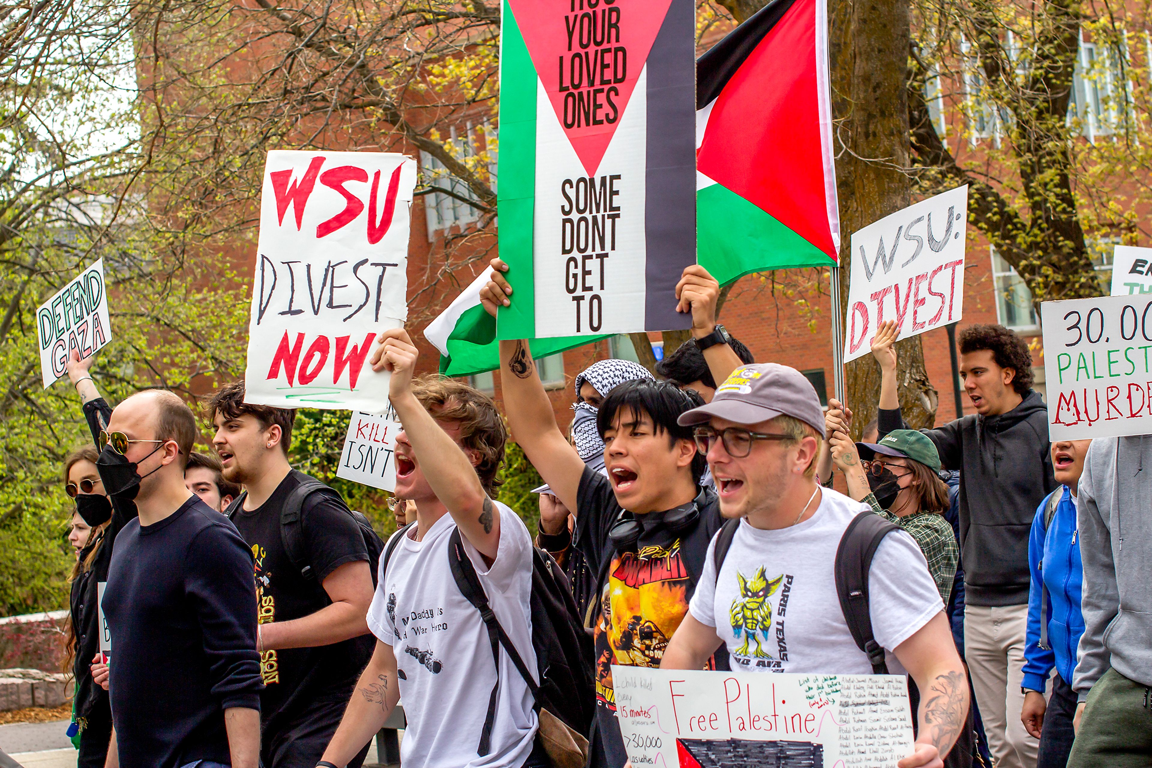 Washington State University students march through campus during a pro-Palestine protest Wednesday in Pullman.