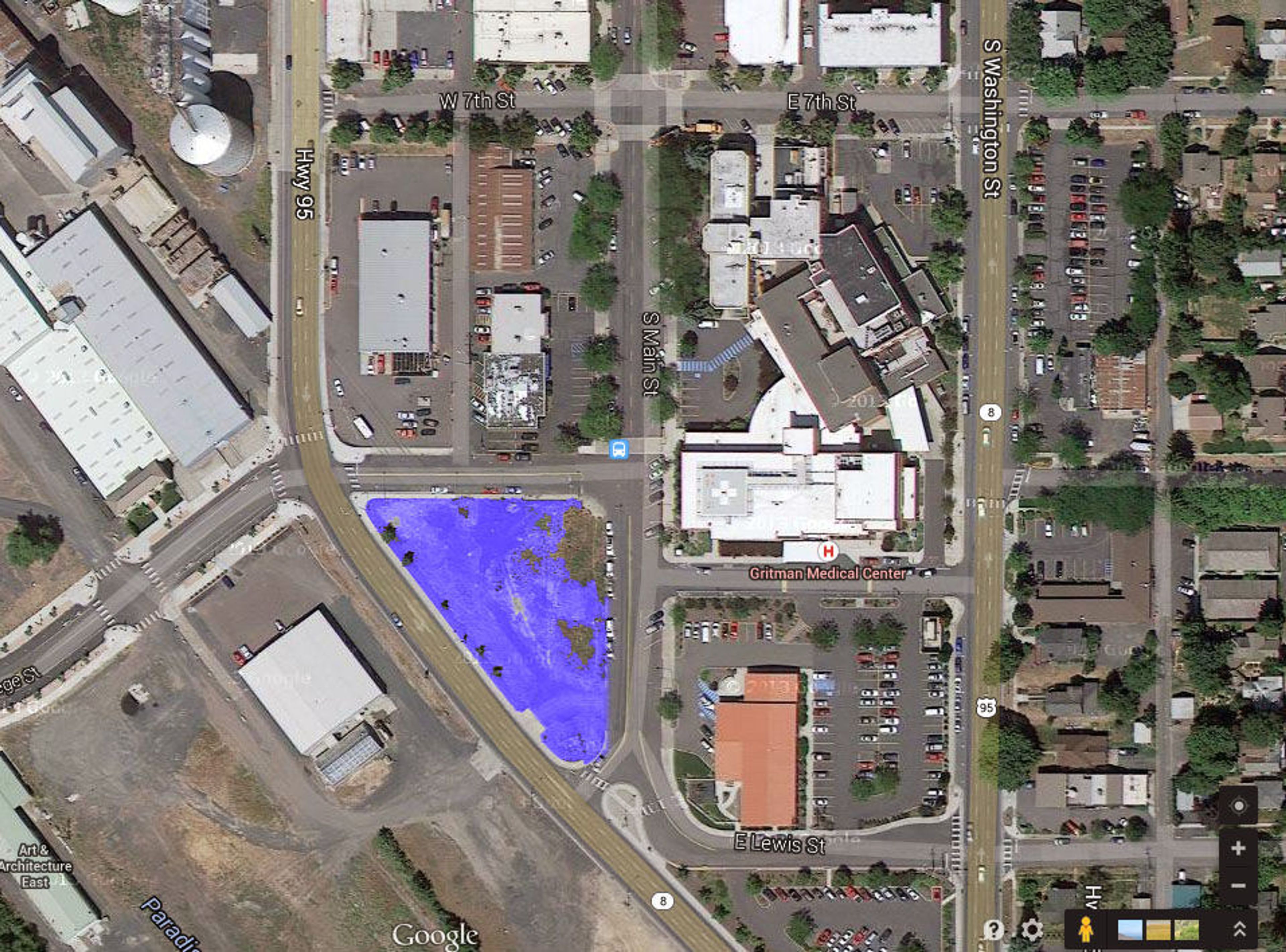 Gritman Park LLC announced Thursday it has purchased a parcel of Moscow land (shaded purple in this image taken from Google Maps) from Christ Church. Gritman Medical Center is immediately to the northeast of the property.