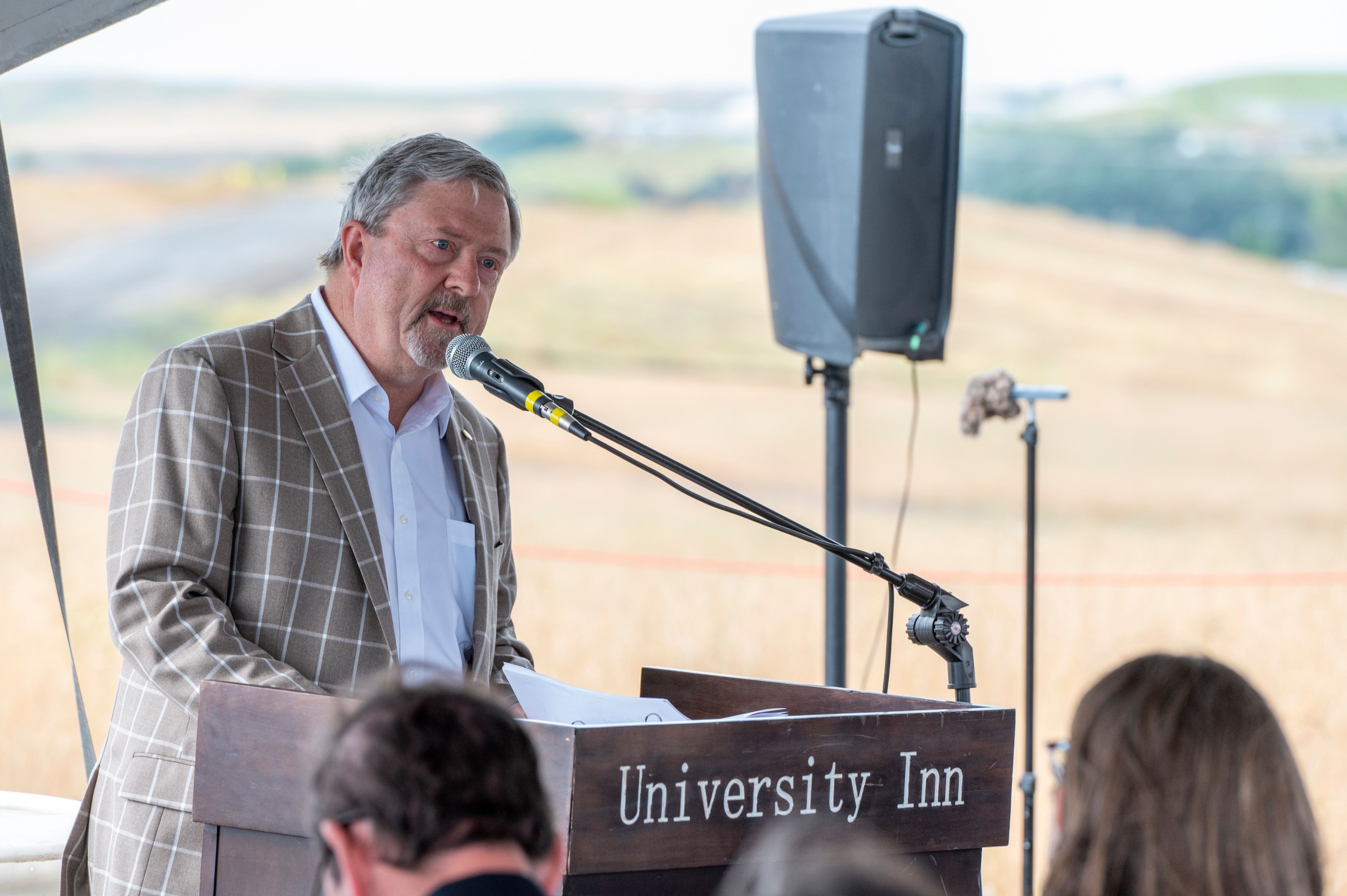 Jon Kimberling speaks to a crowd during a groundbreaking event for the new Pullman-Moscow Regional Airport terminal.