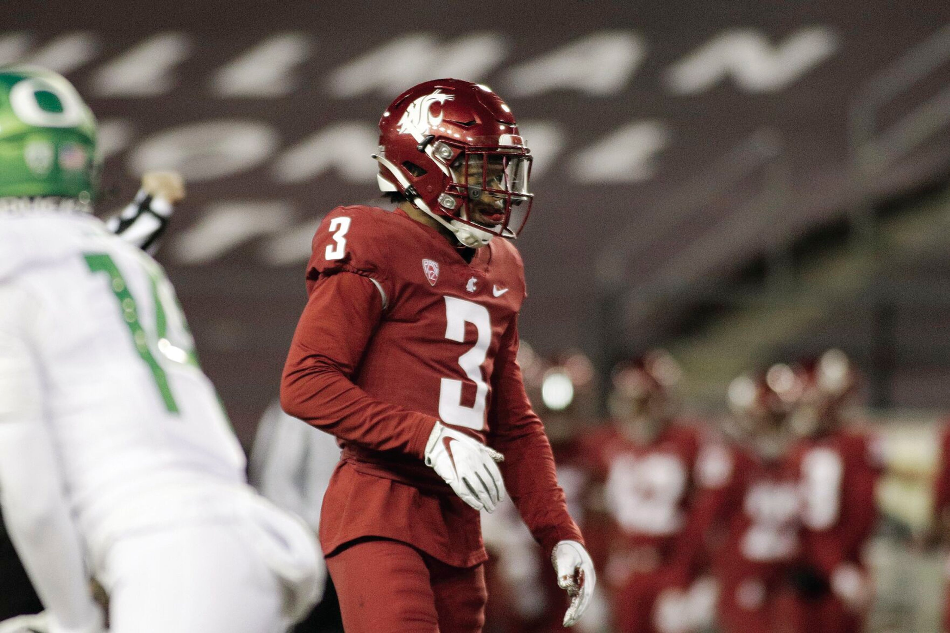 Washington State defensive back Daniel Isom had an interception during Saturday’s scrimmage at the indoor practice bubble.