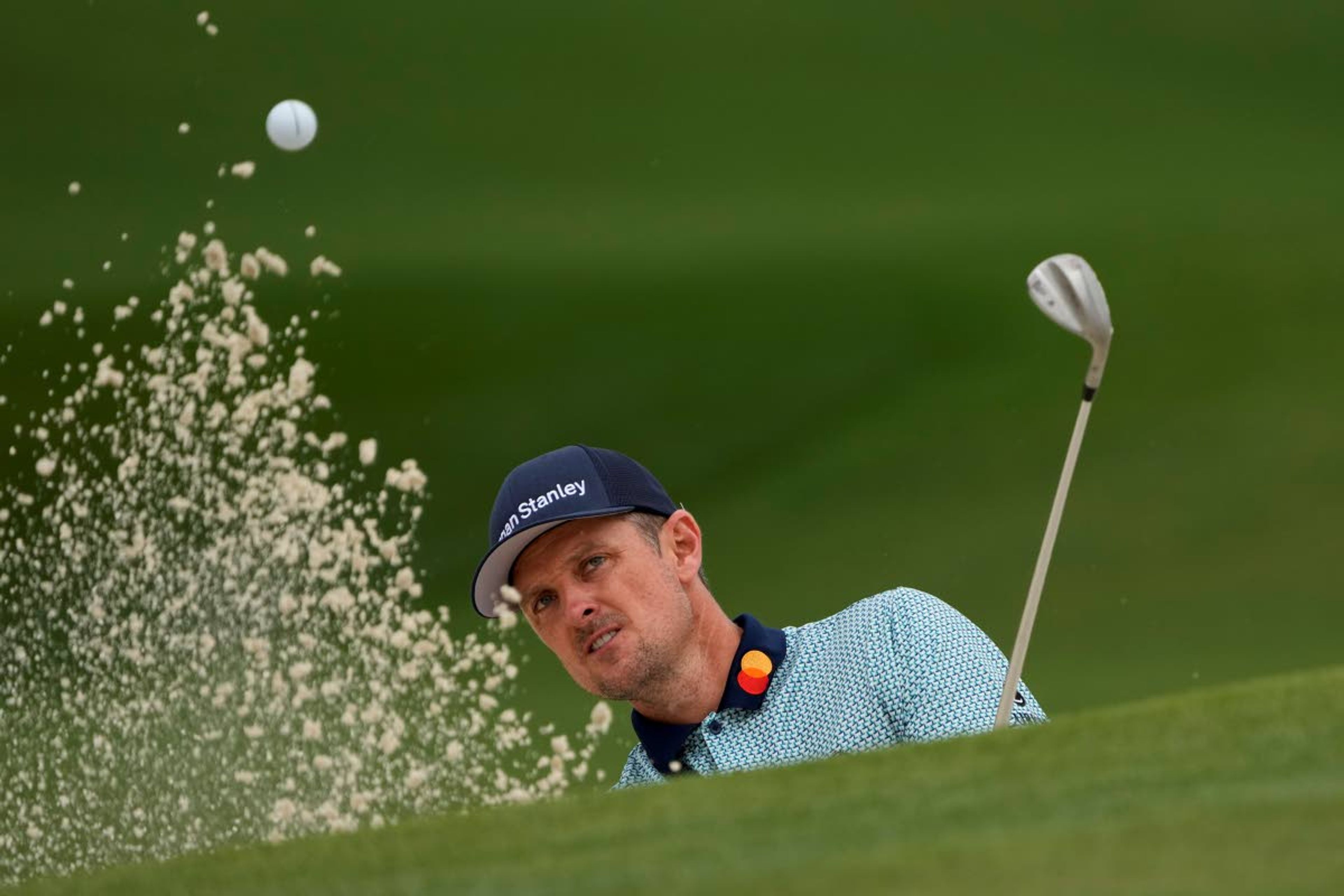 Associated PressJustin Rose, of England, hits out of a bunker on the seventh hole during the second round of the Masters golf tournament on Friday.