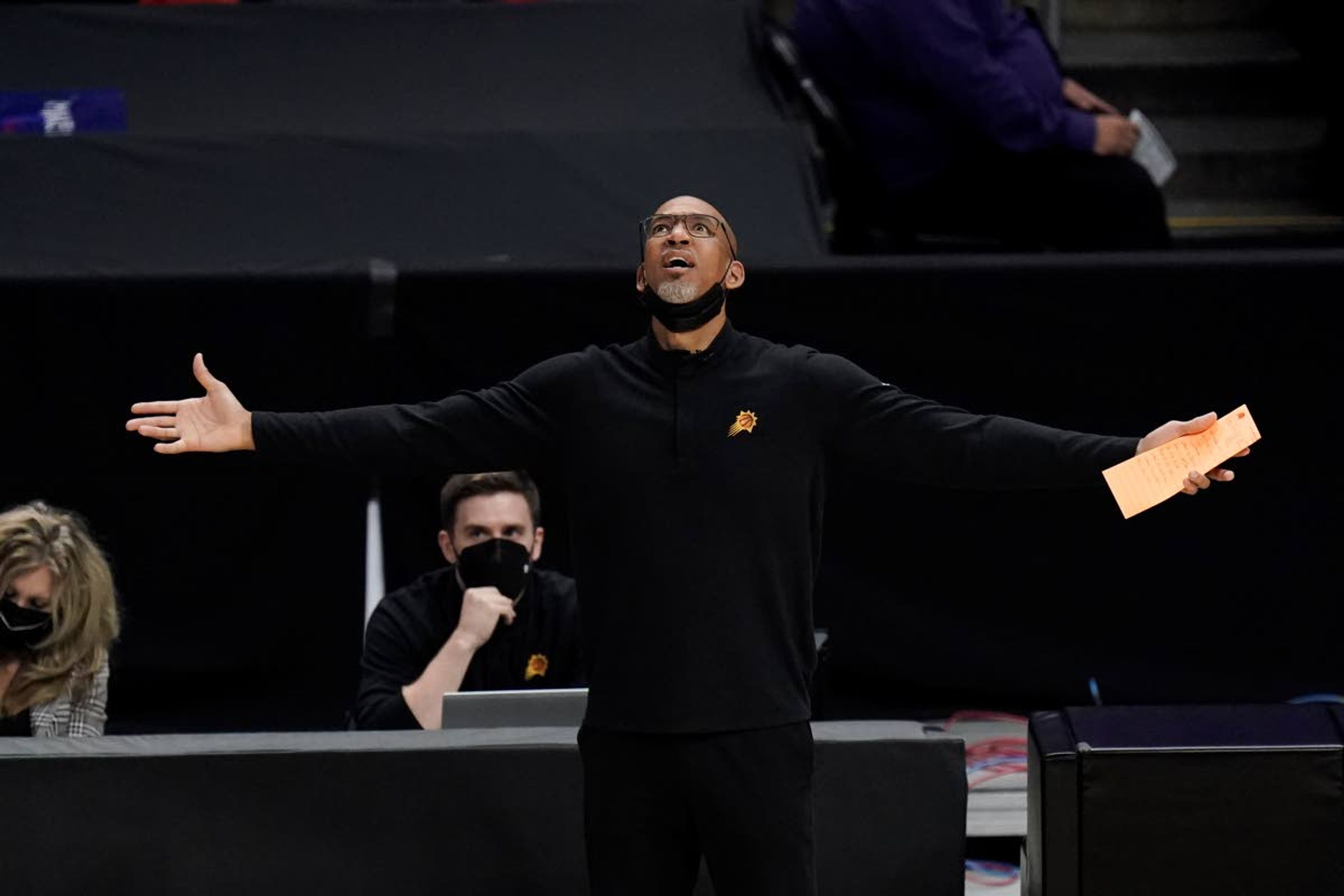 Phoenix Suns head coach Monty Williams reacts to a foul call on his team during the first half in Game 6 of the NBA basketball Western Conference Finals against the Los Angeles Clippers Wednesday, June 30, 2021, in Los Angeles. (AP Photo/Jae C. Hong)