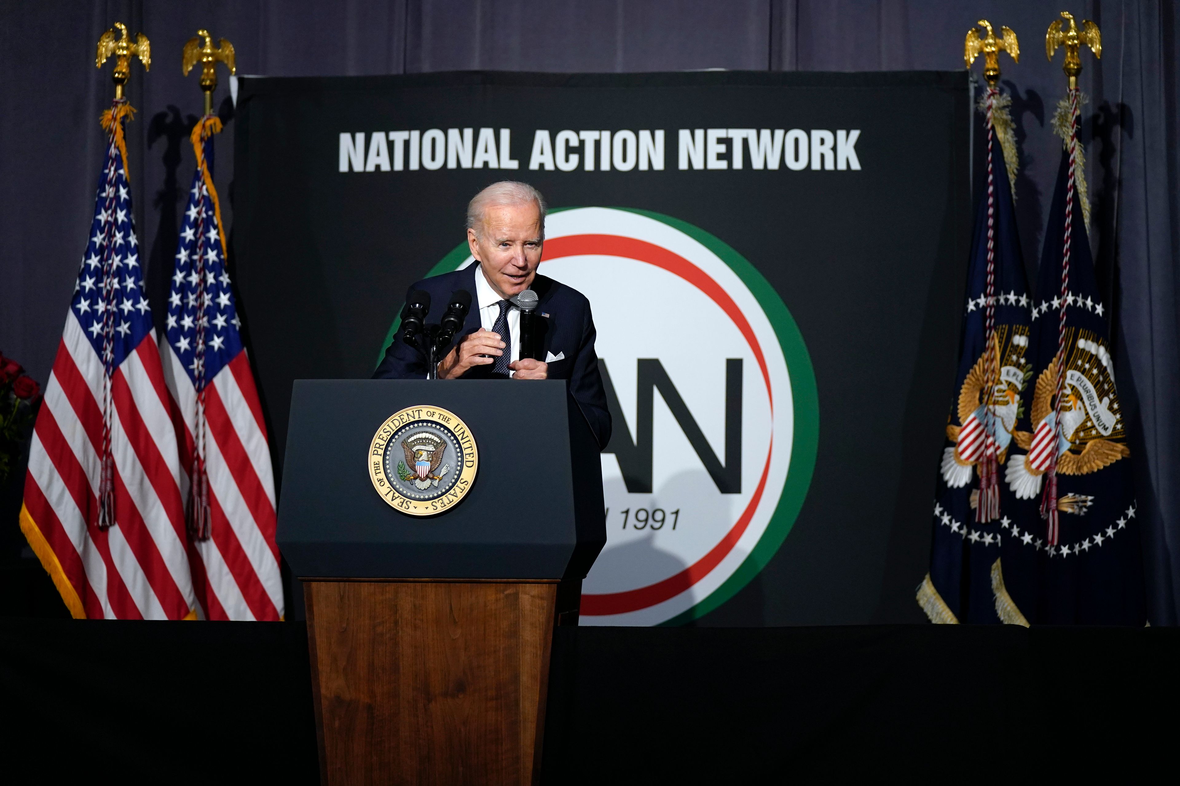 President Joe Biden speaks at the National Action Network's Martin Luther King, Jr., Day breakfast, Monday, Jan. 16, 2023, in Washington. (AP Photo/Manuel Balce Ceneta)