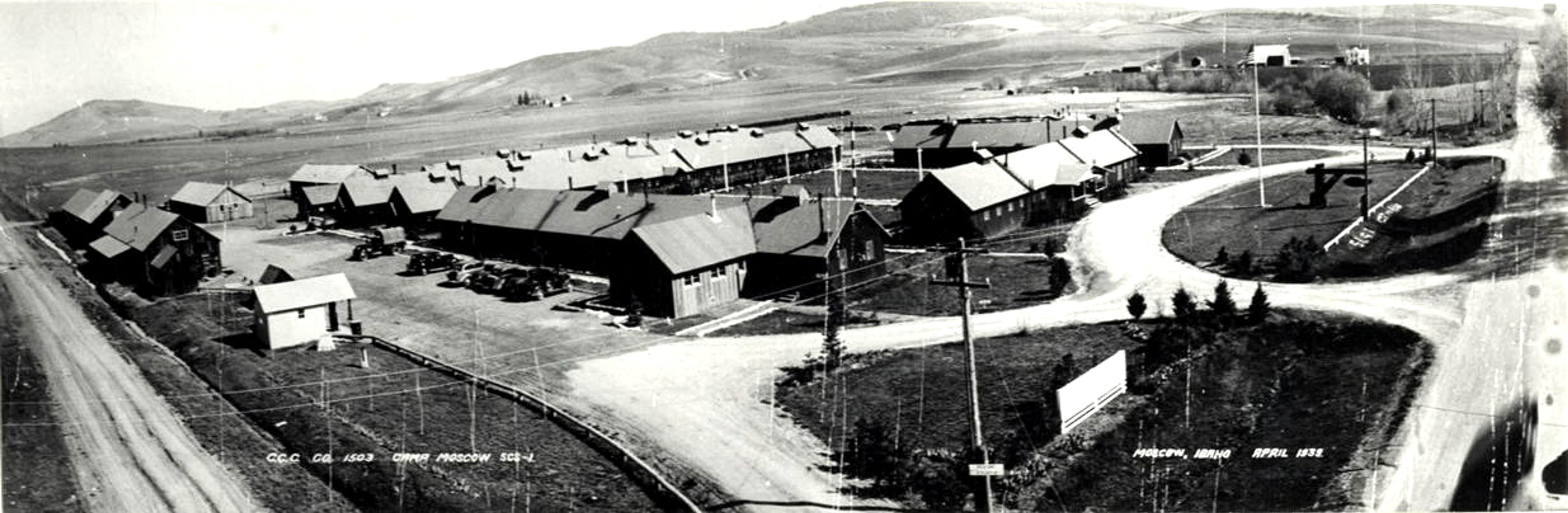 CCC Camp 1503, located on south end of Moscow, 1939. Part of the Clifford M. Ott collection at the UI Library Special Collections and Archives.