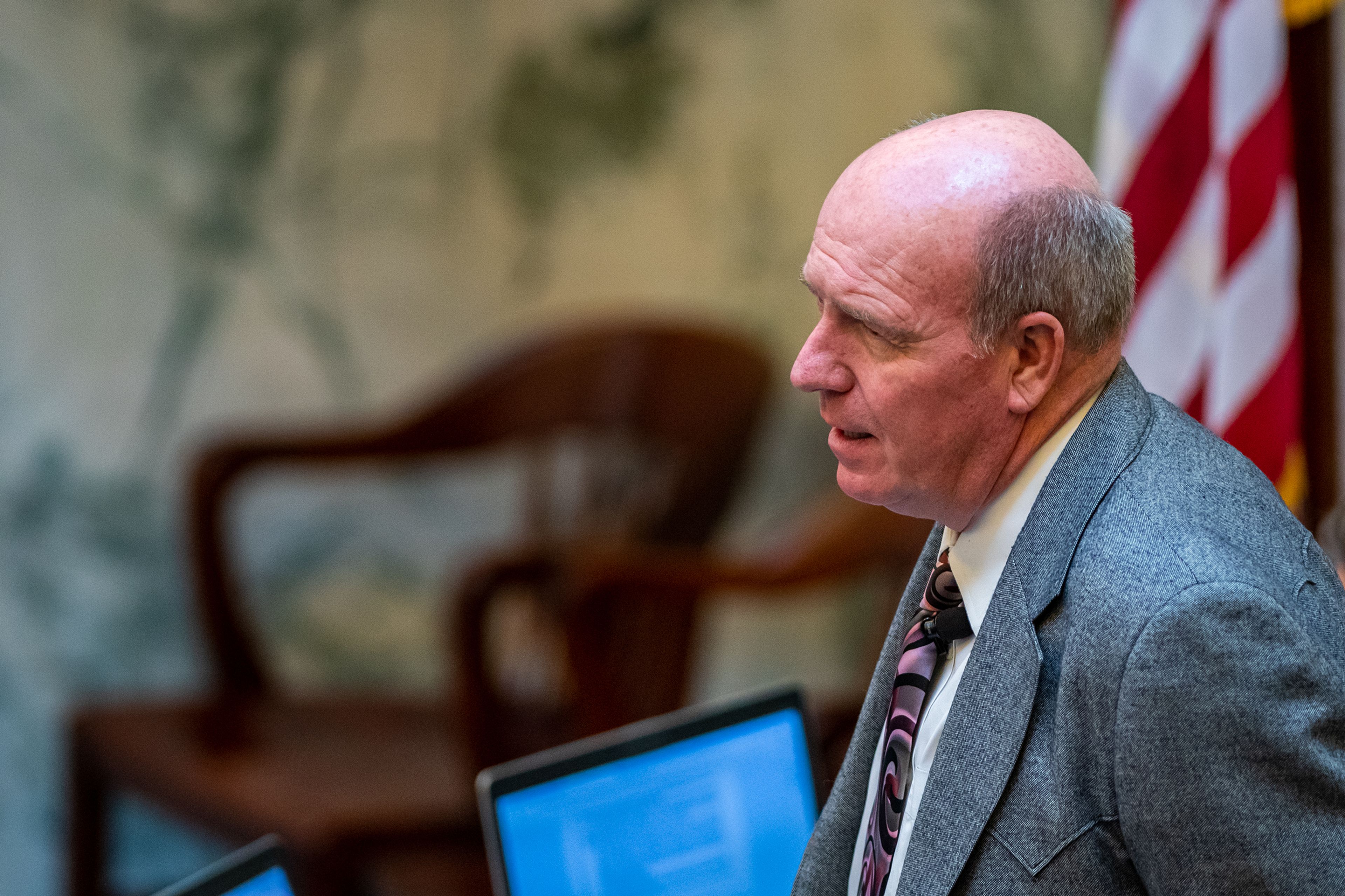 House Speaker Mike Moyle leads a legislative session Tuesday regarding a ban on transgender care for minors at the Capitol Building in Boise.