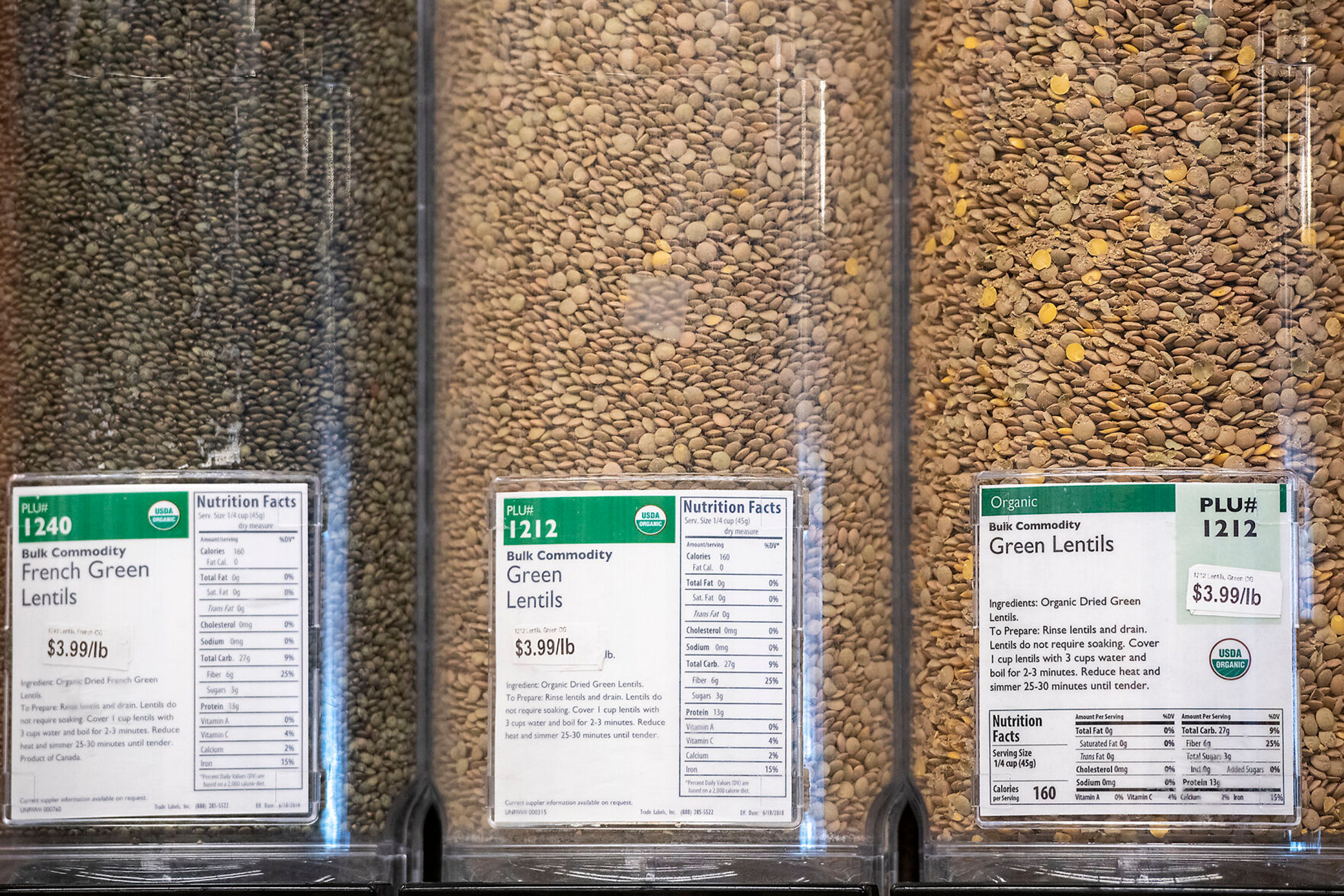 Green lentils in dispensers are available for purchase at Moscow Food Co-op.