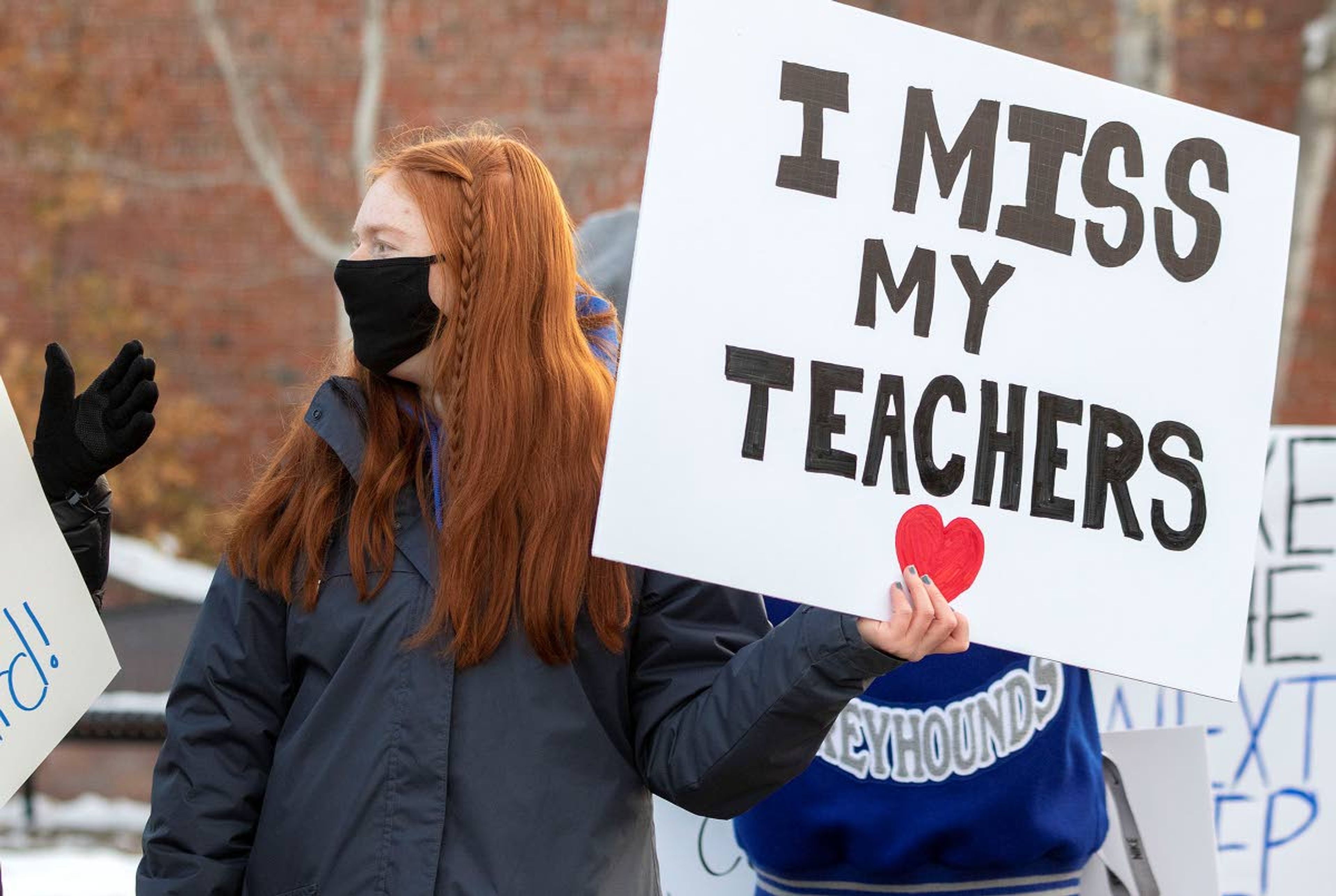 Pullman High School student Keleigh Myers participates in a demonstration urging the school board to transition to in-person classes as soon as possible Monday in Pullman.