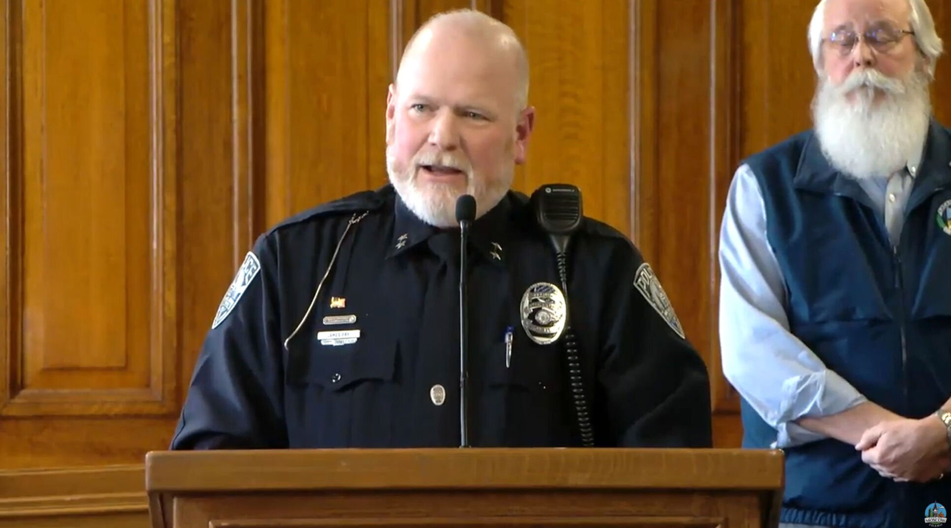 Moscow Police Chief James Fry speaks during a news conference Friday afternoon in Moscow.