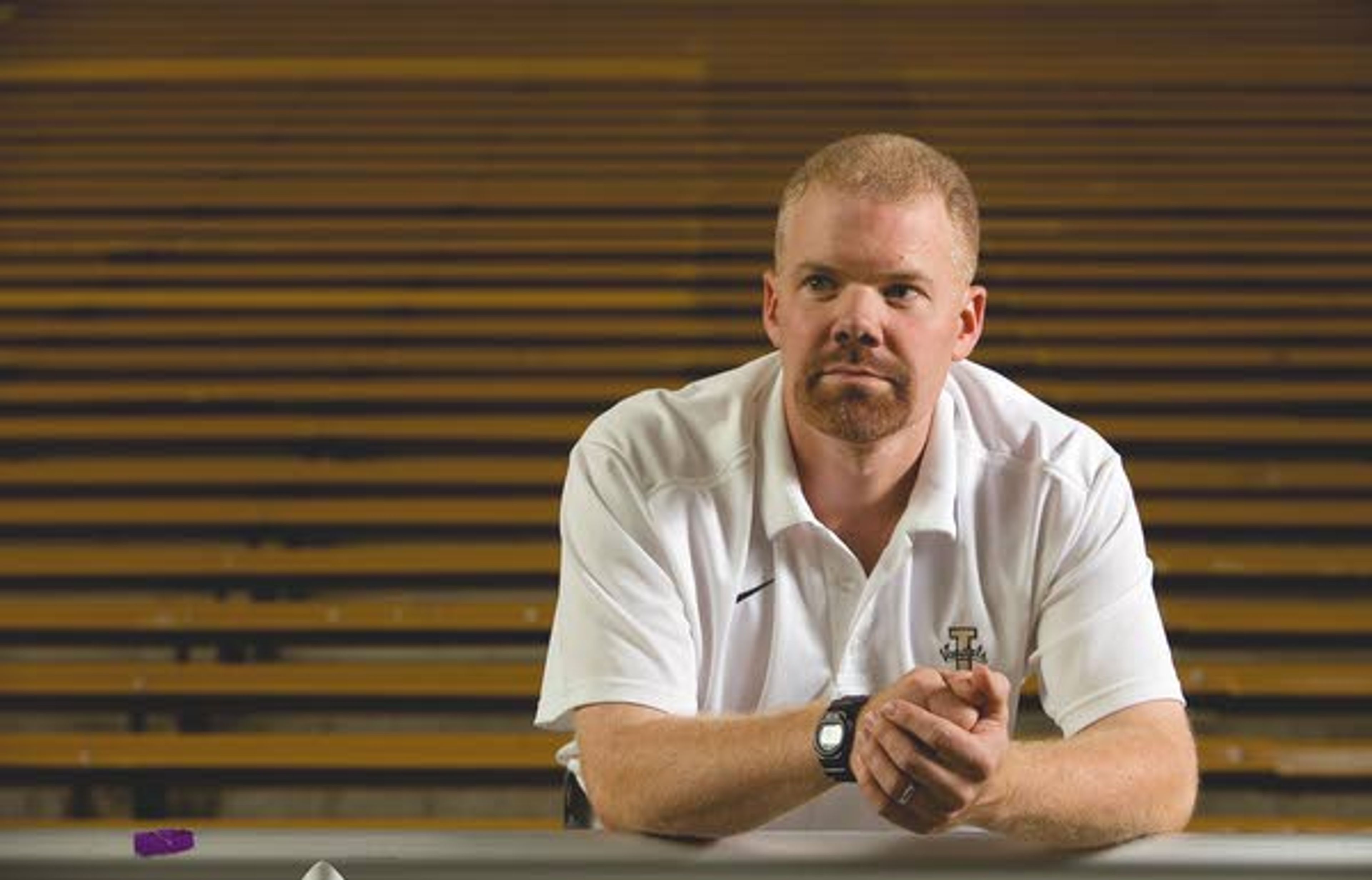 Torrey Lawrence looks over the field area where he used to direct the University of Idaho marching band from the band's Kibbie Dome seating section Saturday in Moscow.