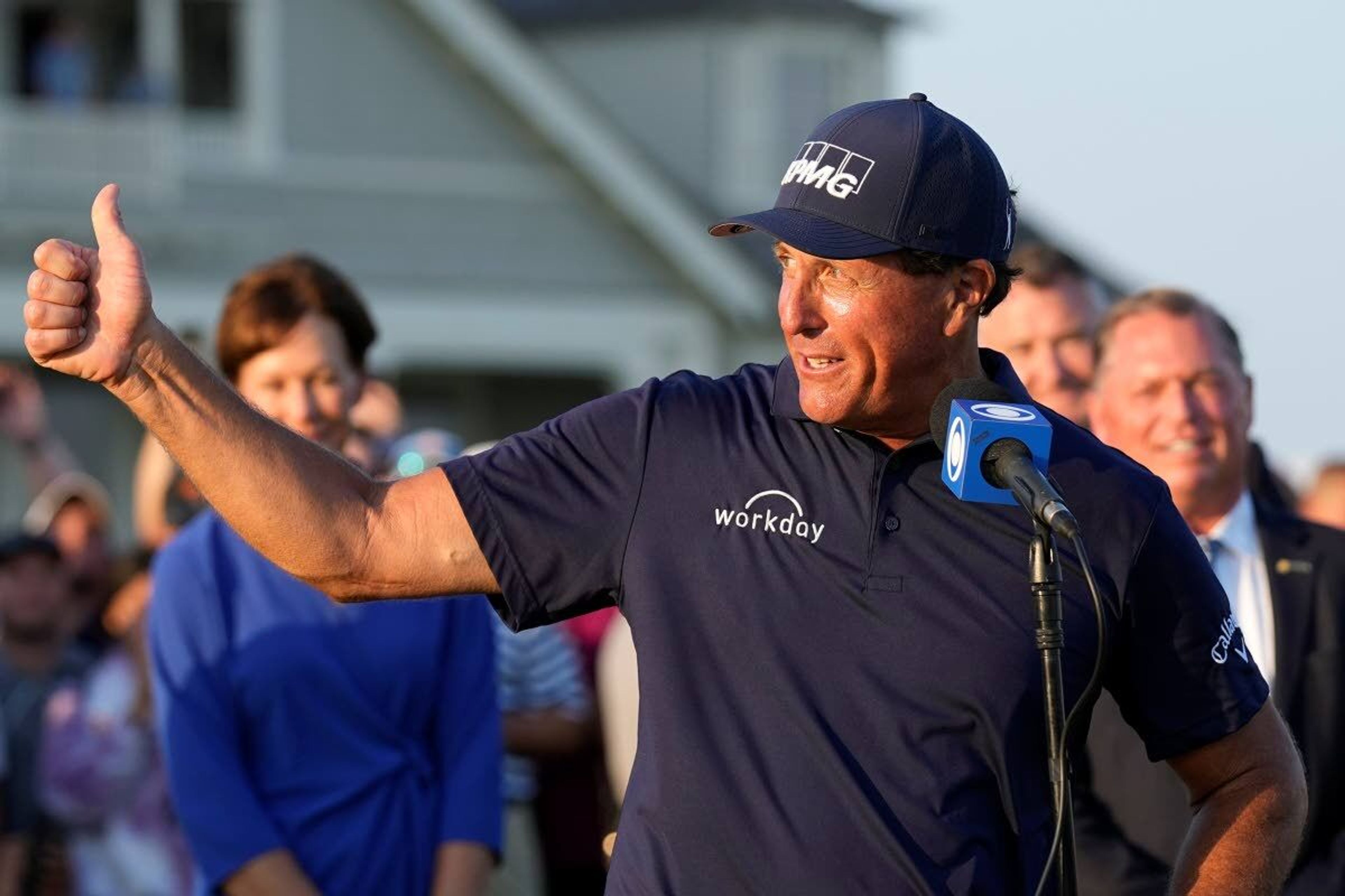 Phil Mickelson speaks after winning the PGA Championship golf tournament on the Ocean Course, Sunday, May 23, 2021, in Kiawah Island, S.C. (AP Photo/David J. Phillip)