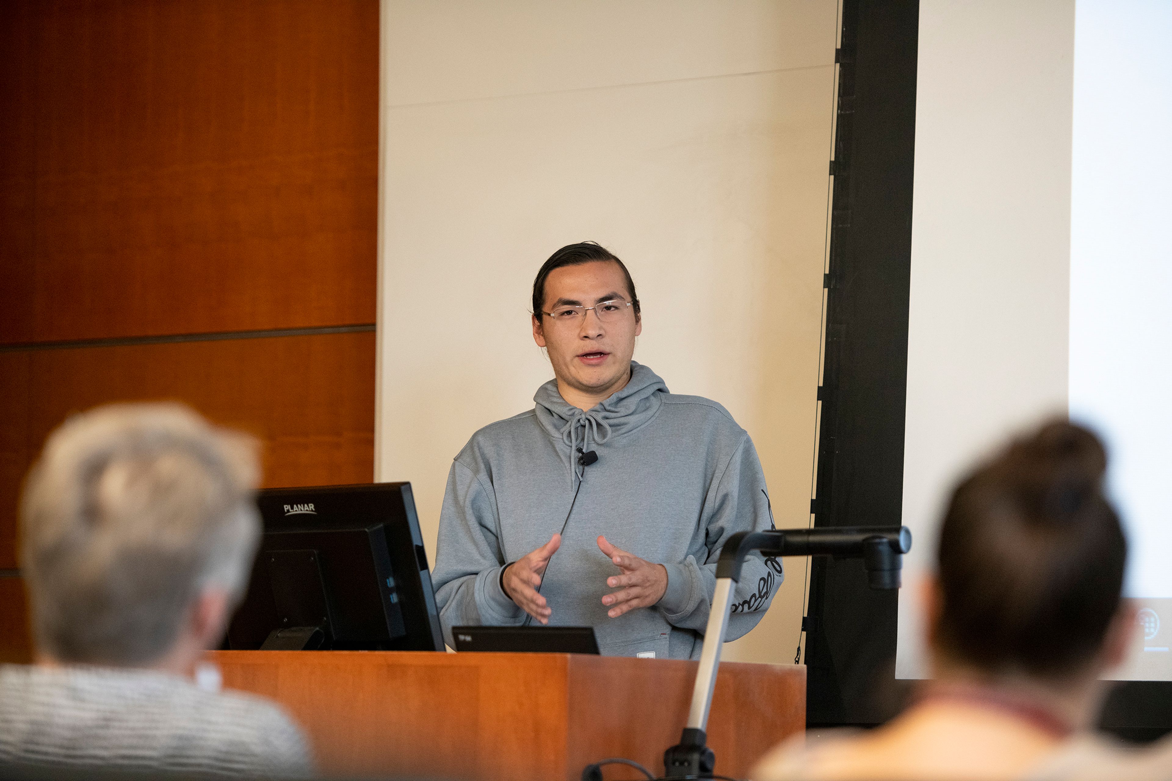 WSU student Nakia Cloud speaks to an audience as part of a panel for WSU’s Common Reading Program.