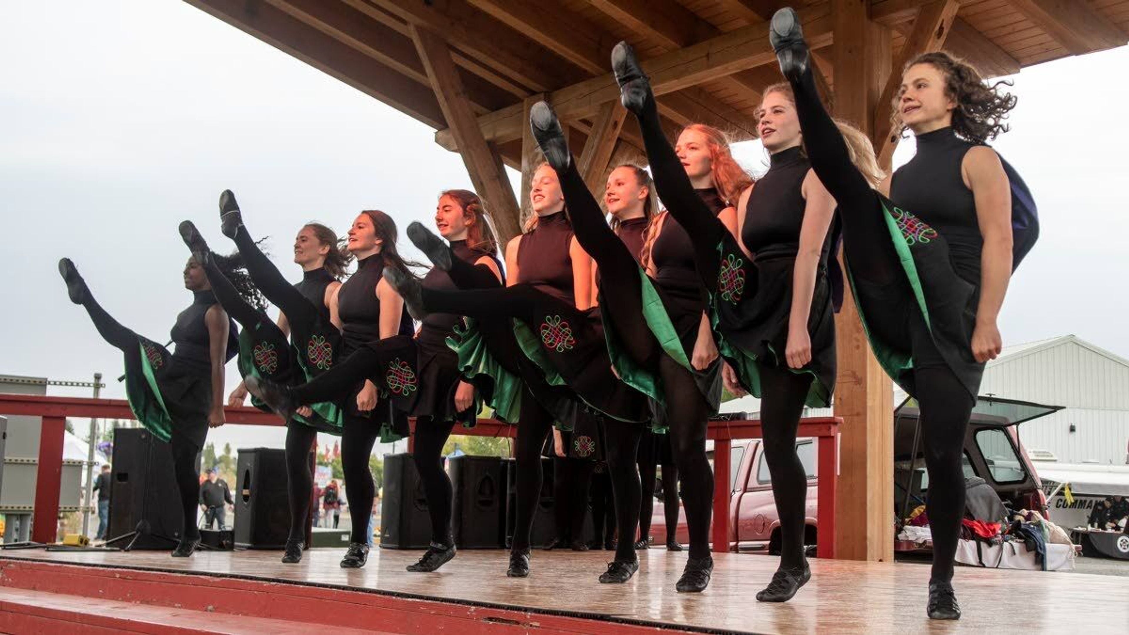 Members of the Rince na Gra School of Irish Dance perform on the main stage in front of an audience at the Latah County Fair on Saturday morning in Moscow.