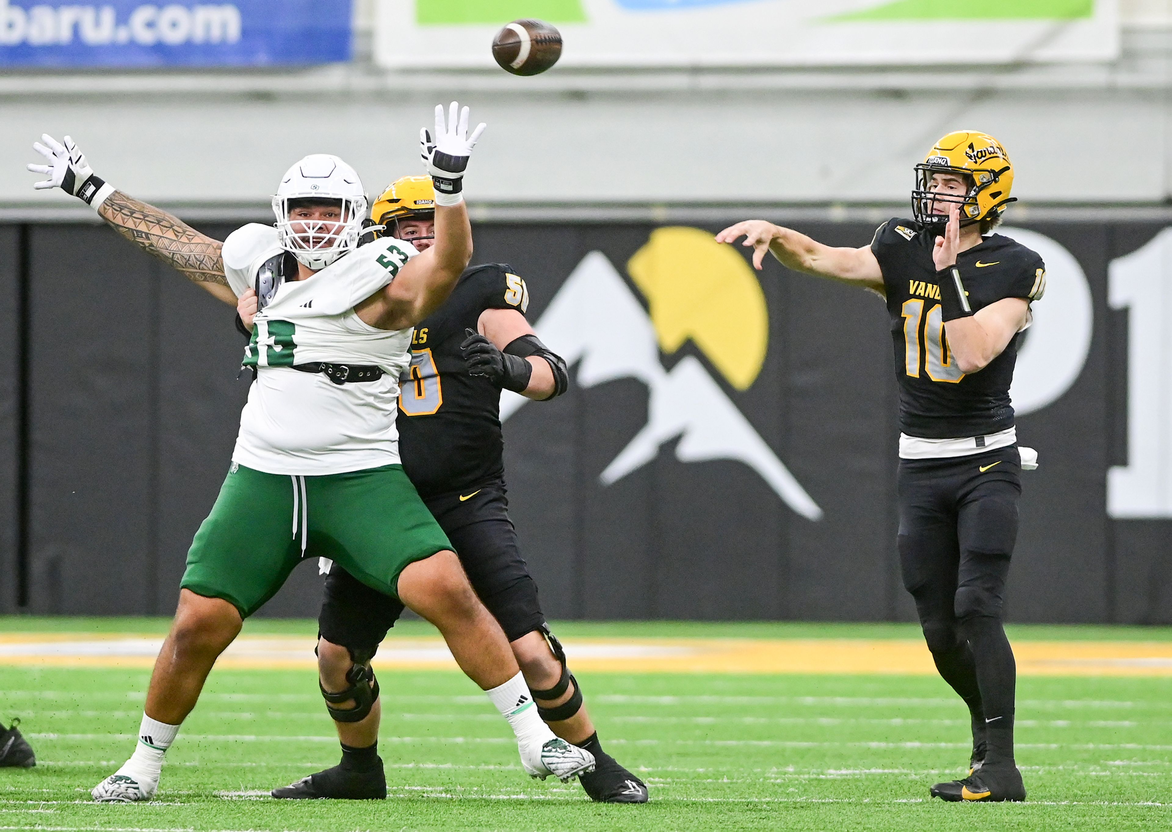 Idaho quarterback Jack Wagner throws the ball Saturday at the start of a play against Cal Poly at the P1FCU Kibbie Dome in Moscow.,