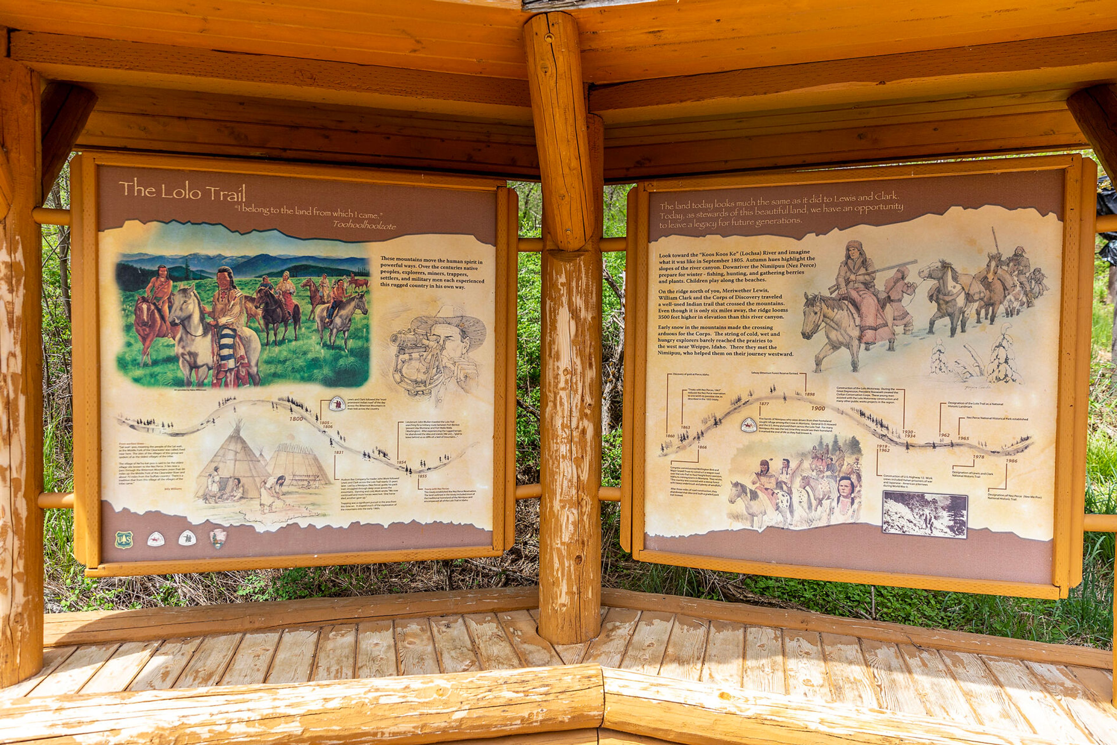 Billboards detail the history of the Lolo Trail at the Lochsa Historic Ranger Station is pictured Thursday, May 4, along the Lochsa River.