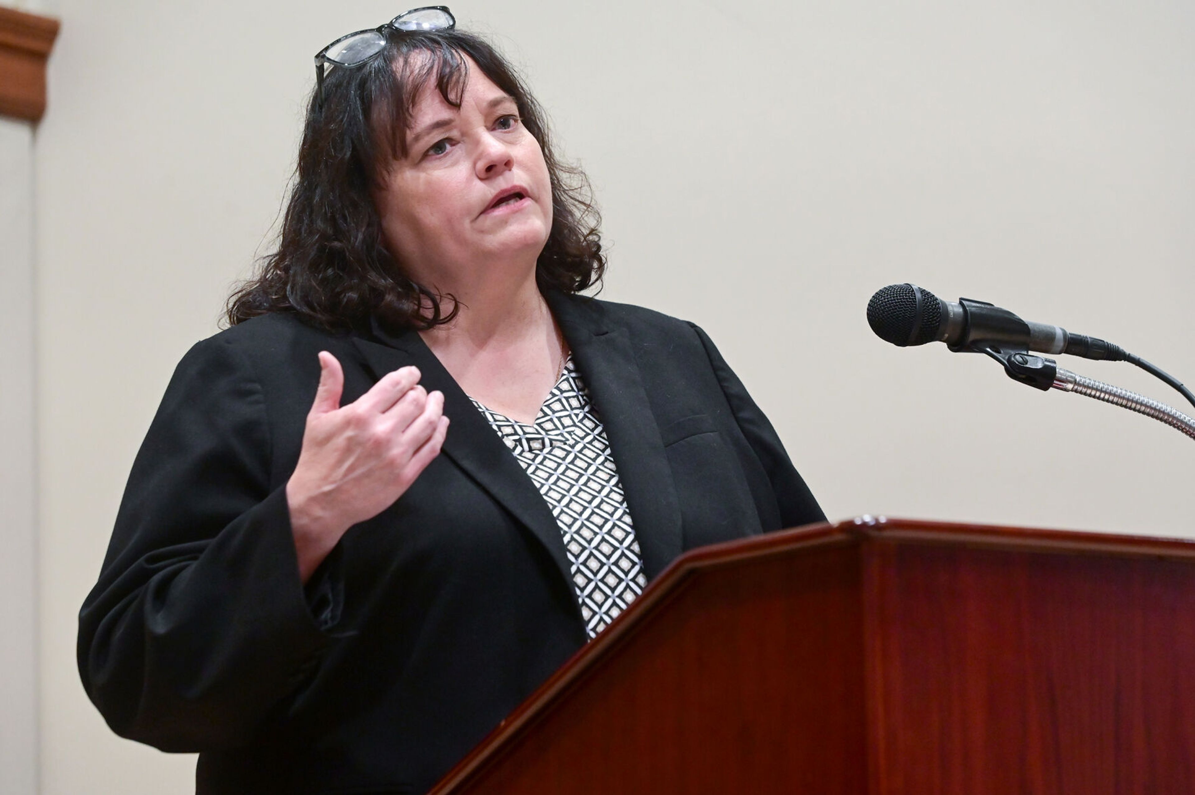 U.S. Attorney Tracy Whelan, speaks on her work and the history of hate crimes and civil rights violations Monday at a United Against Hate summit Monday at the 1912 Center in Moscow.