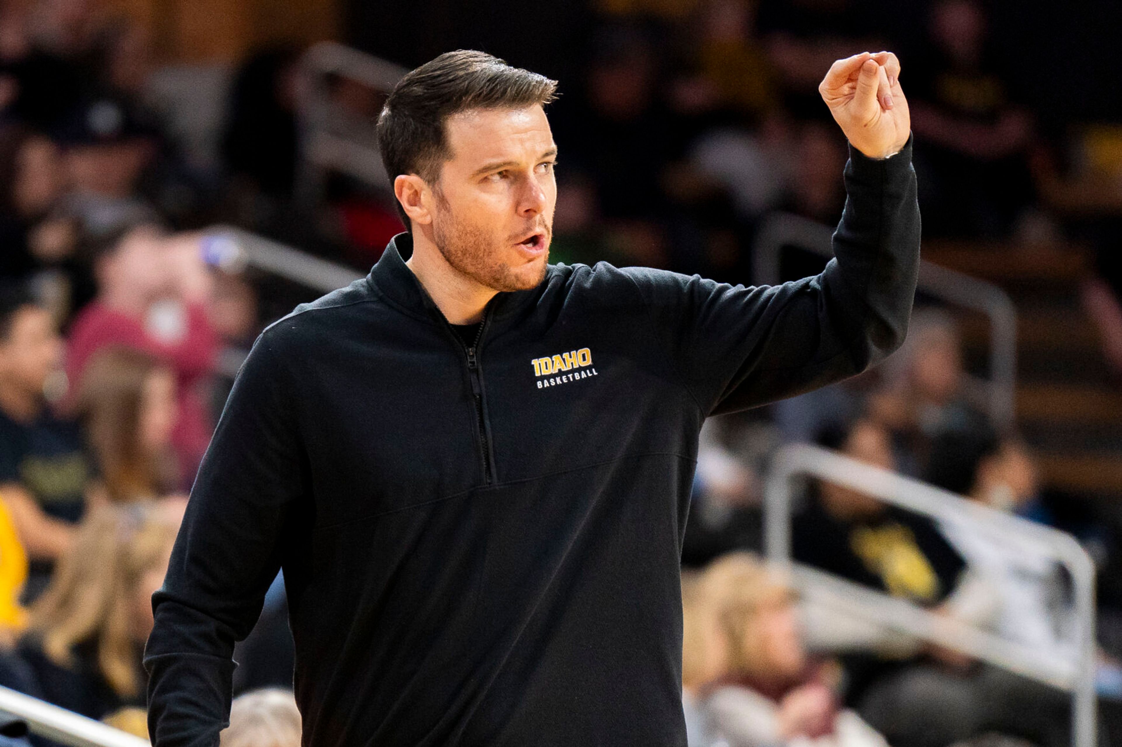 Idaho men’s basketball coach Alex Pribble calls a play during a game against Northern Colorado on Jan. 27 at ICCU Arena in Moscow.