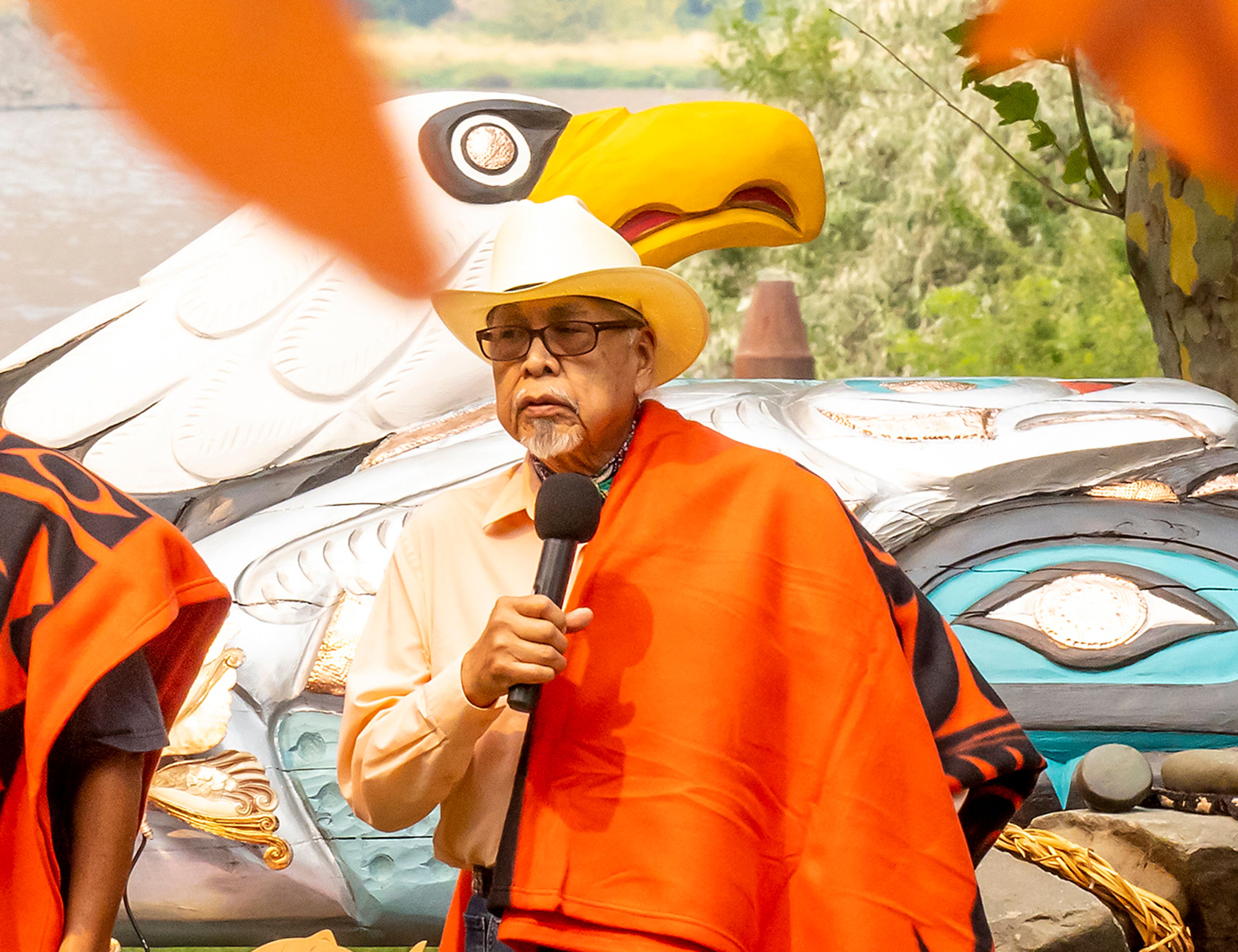 Silas Whitman speaks at the Red Road to D.C. tour stop at Chief Timothy Park on July 15, 2021.