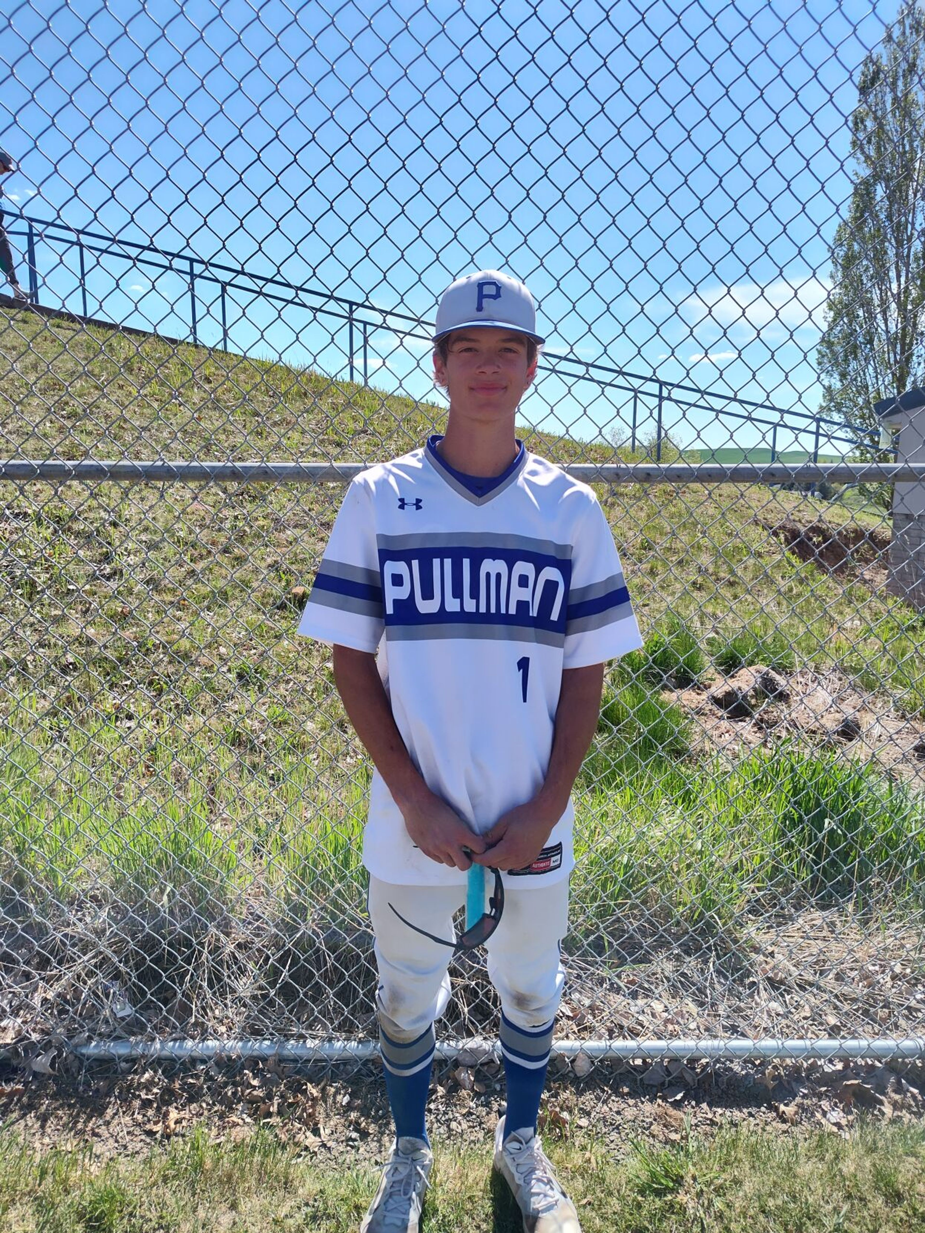 Pullman senior pitcher Calvin Heusser poses after pitching a complete game in an 8-4 victory against West Valley in a Washington 2A district championship on Saturday, May 11, 2024, at Pullman High School.