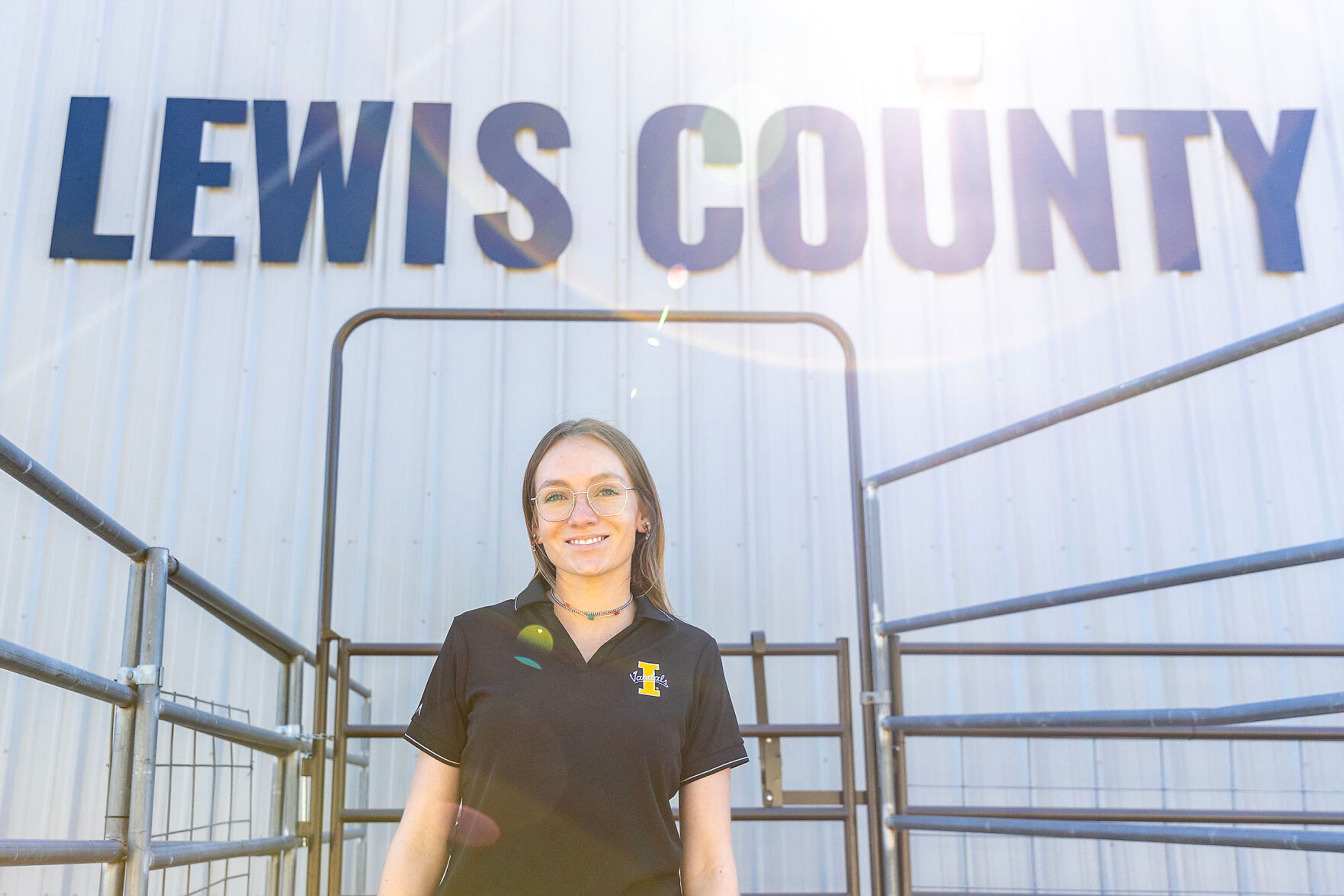 Klae O’Brien is pictured in front of the new barn at the Lewis County Fairgrounds Wednesday in Nezperce.