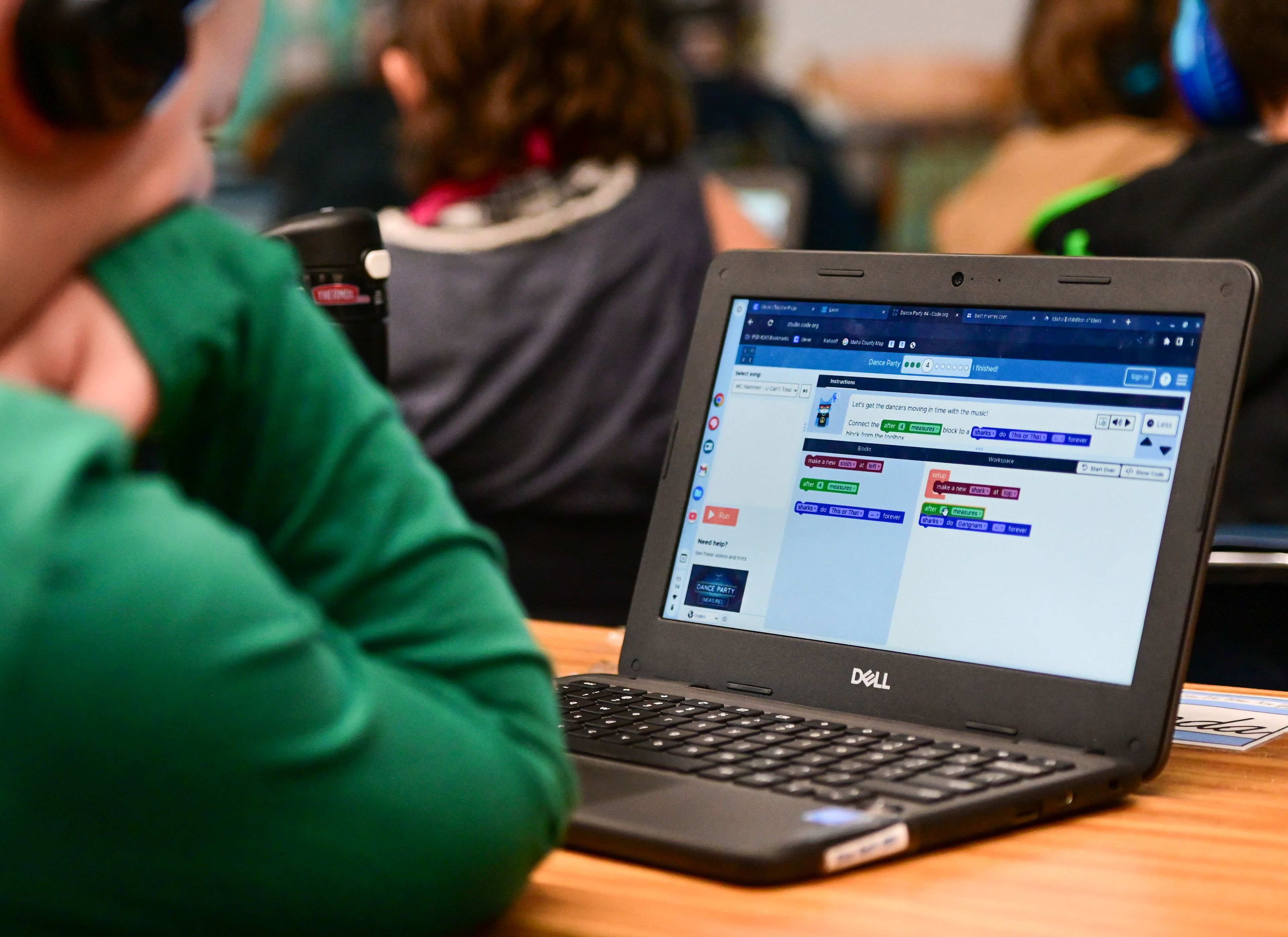 Potlatch Elementary students take part in a coding activity during a visit from Schweitzer Engineering Laboratories engineers for a day-long Hour of Code event on Tuesday.