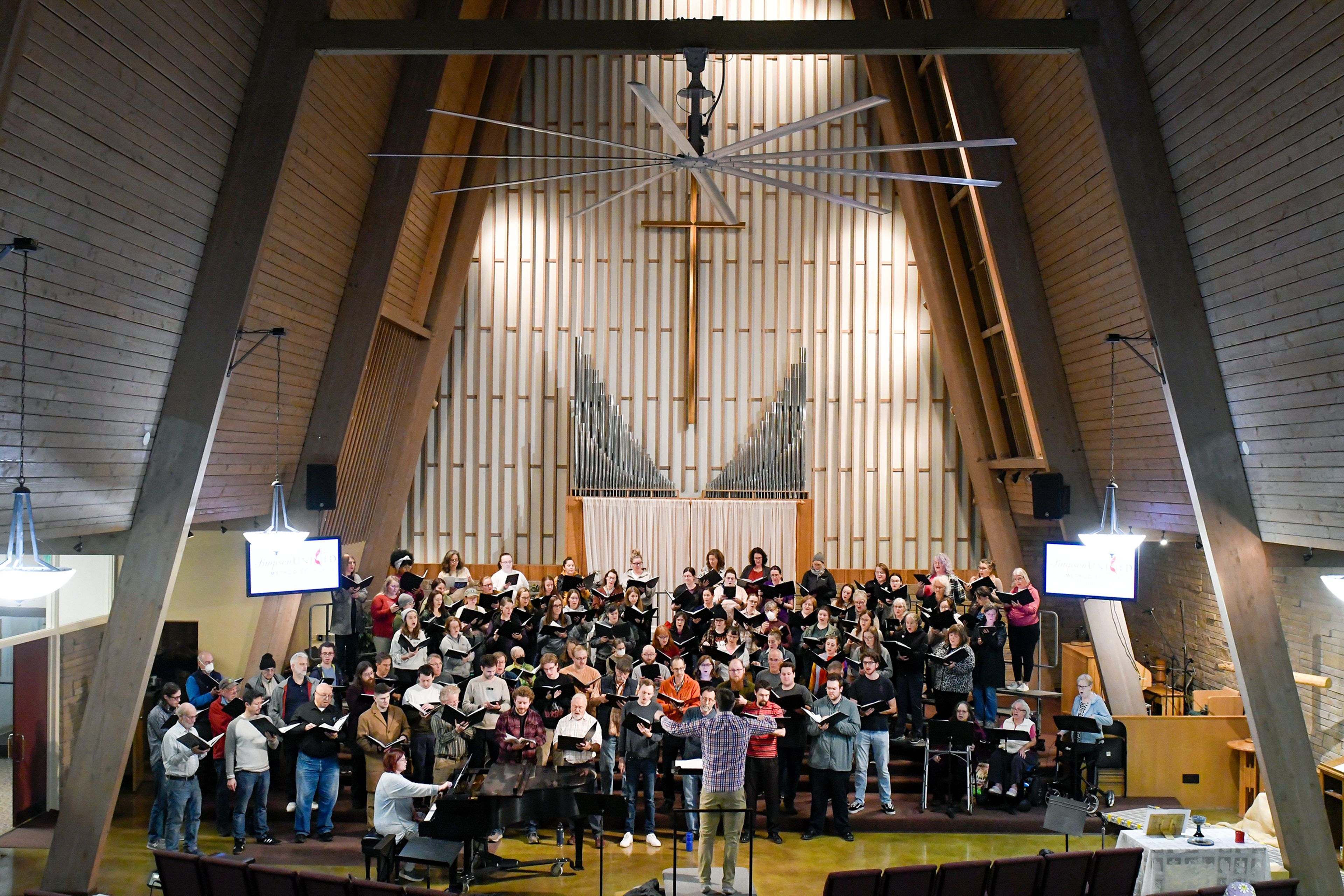 The Palouse Choral Society rehearses Monday before the start of their 25th anniversary season at Simpson United Methodist Church in Pullman. The first concert of the season, Listen to the Silence, will take place at the church Friday and Saturday.